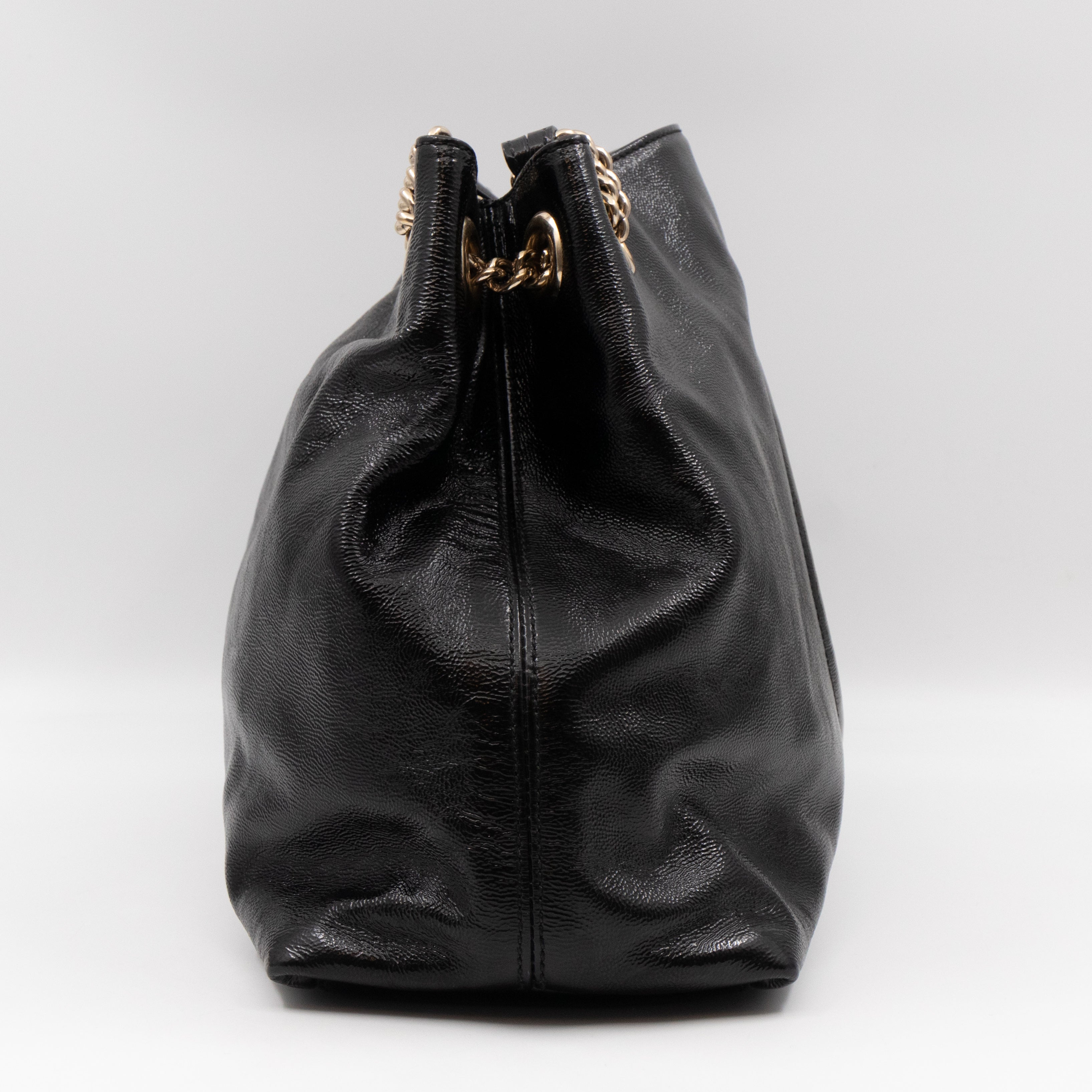 Soho Tassel Chain Tote Crumpled Black Patent Leather