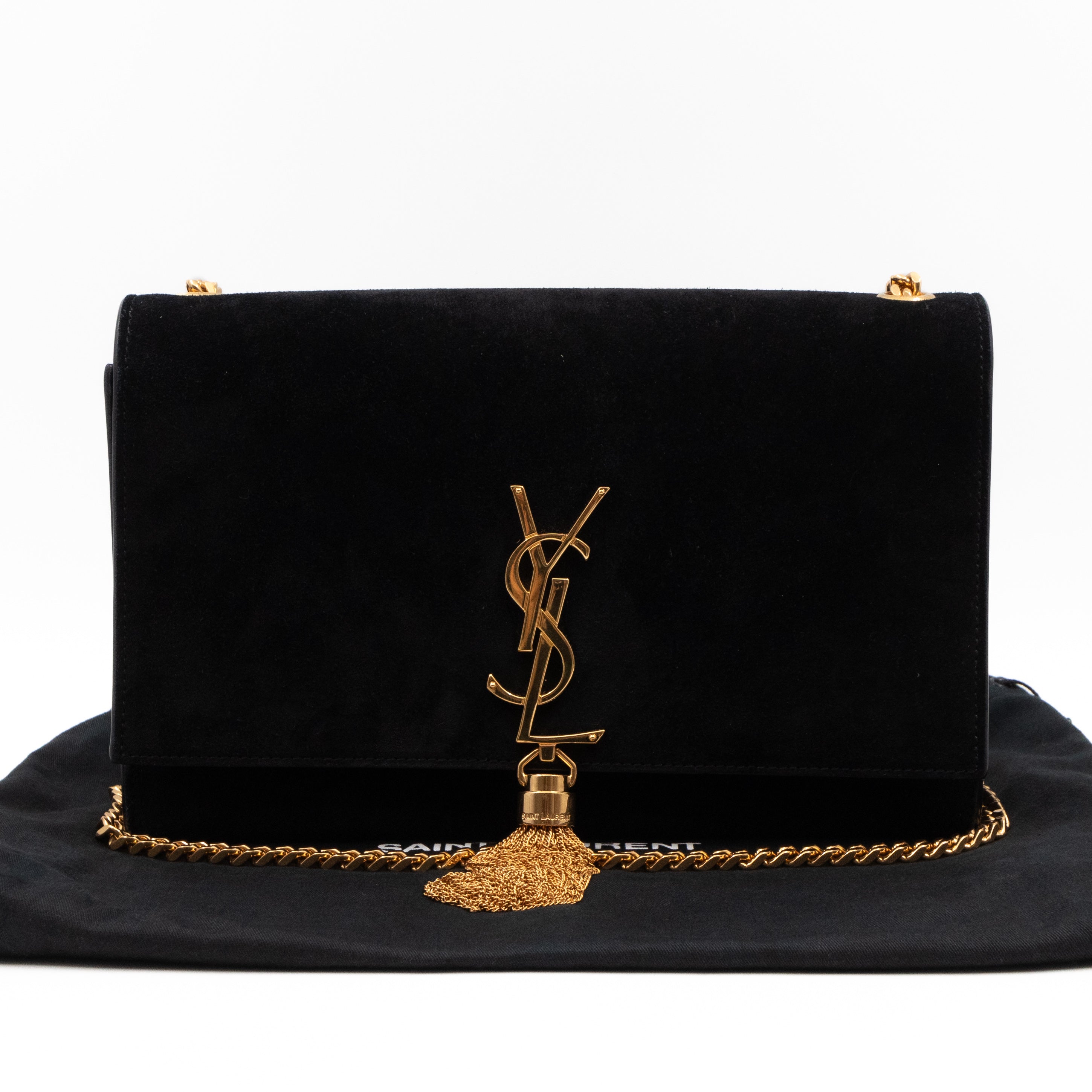 Kate Medium Tassel Black Suede Leather Gold
