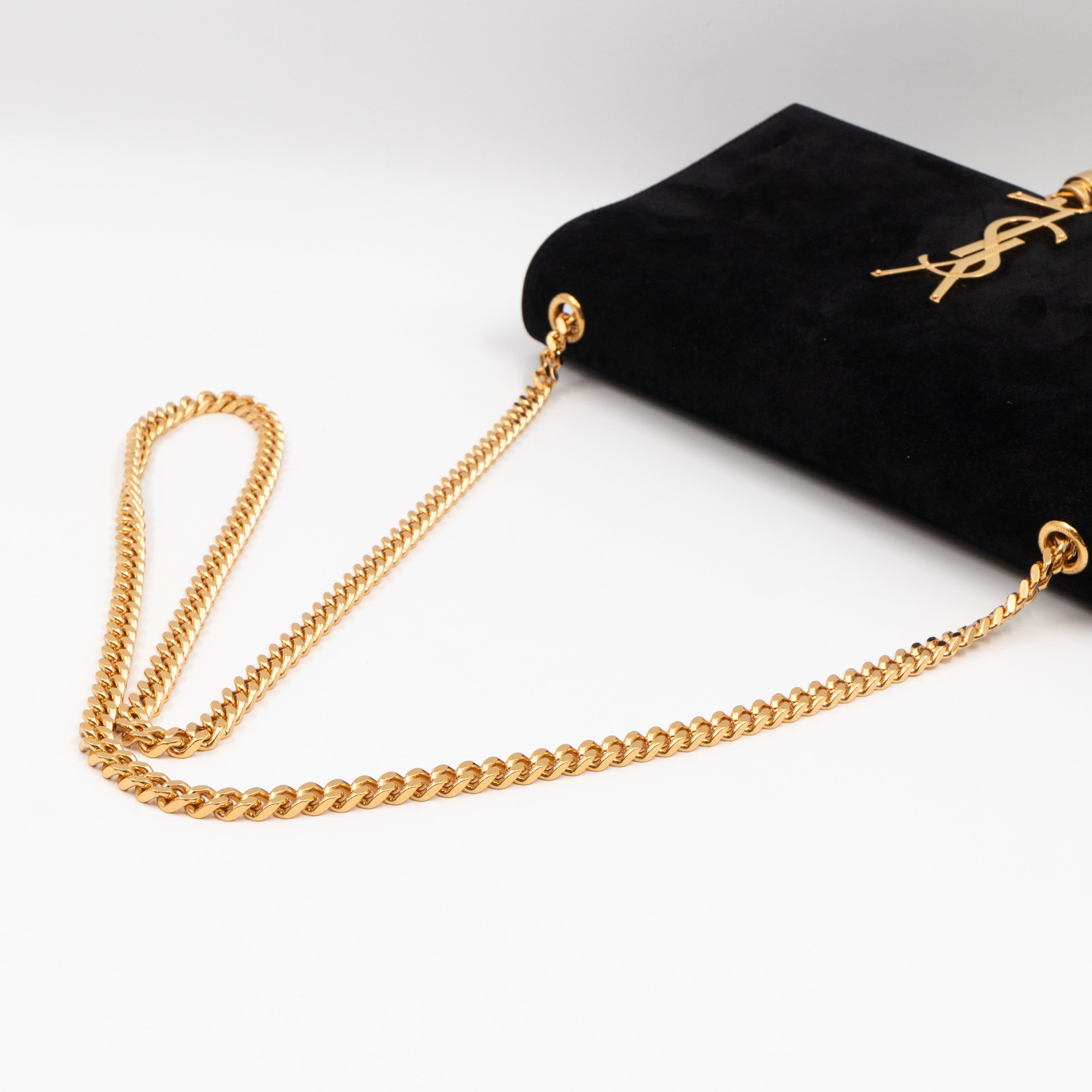 Kate Medium Tassel Black Suede Leather Gold