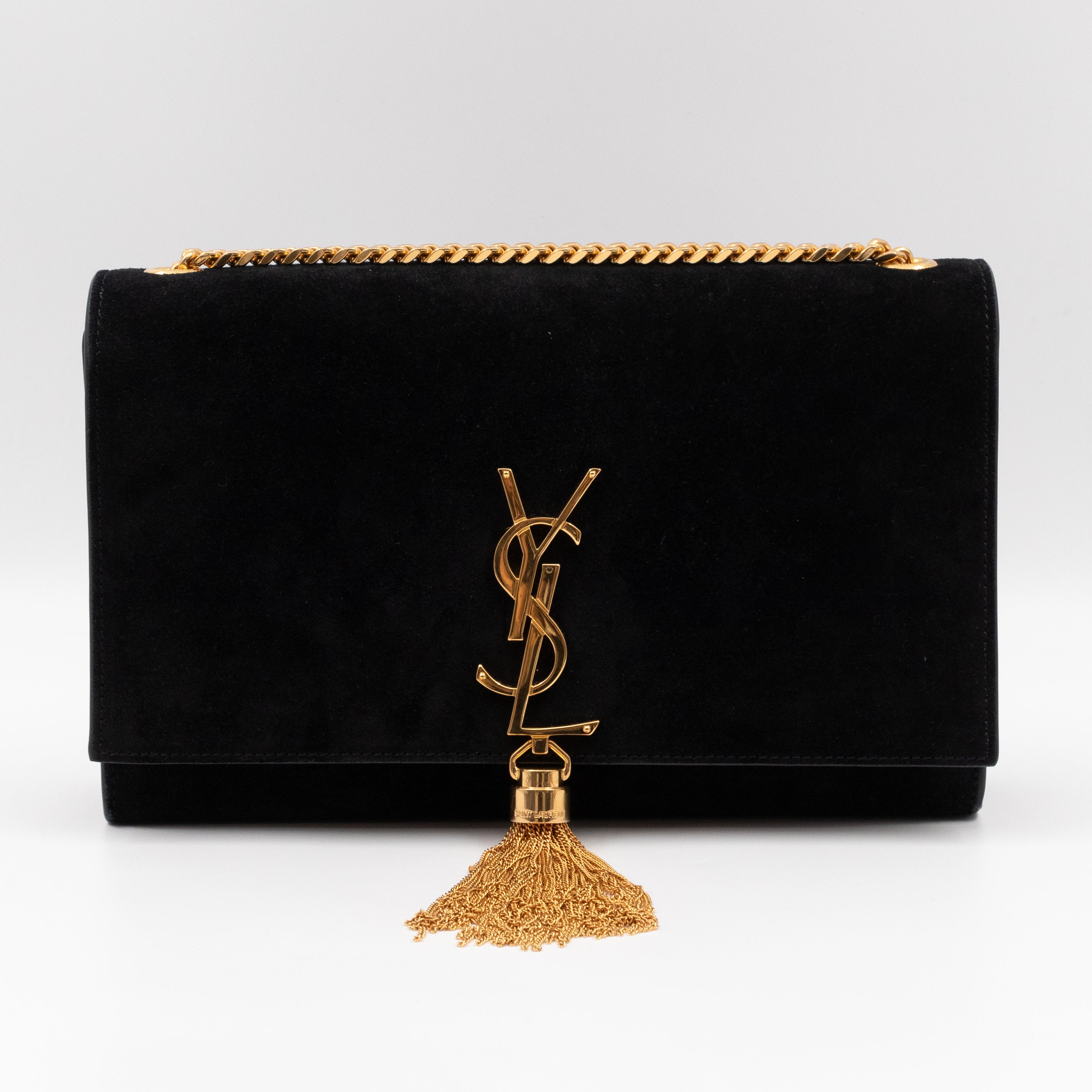 Kate Medium Tassel Black Suede Leather Gold