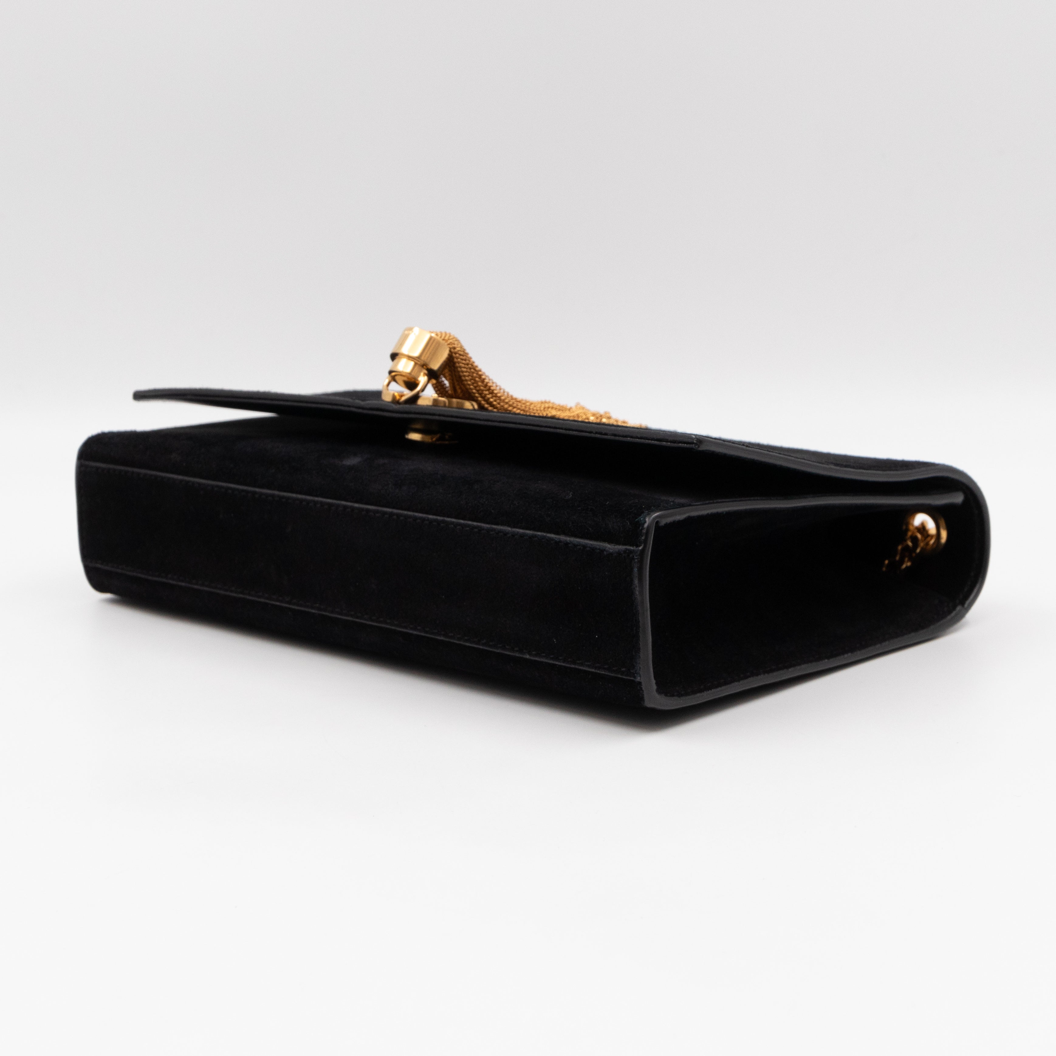 Kate Medium Tassel Black Suede Leather Gold