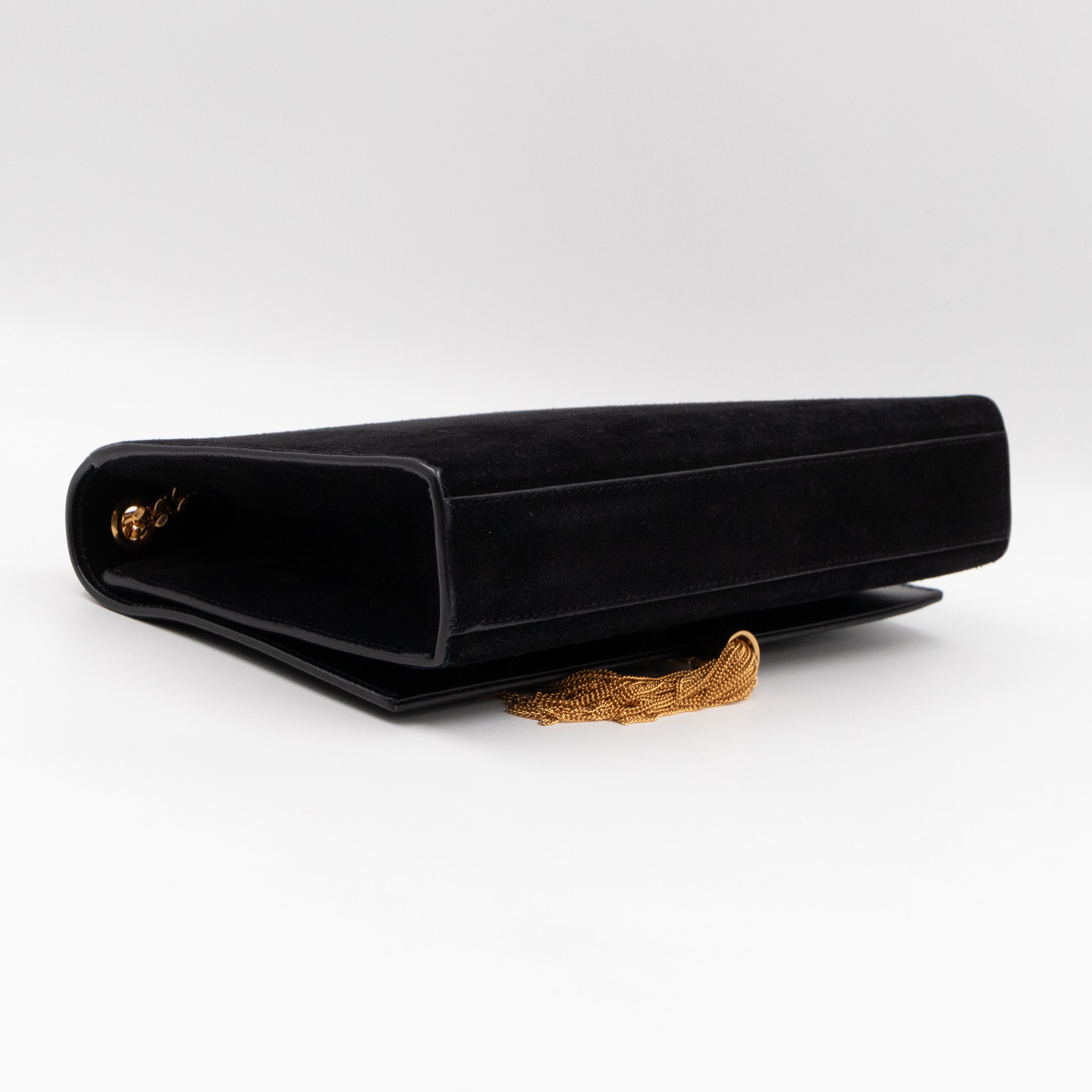 Kate Medium Tassel Black Suede Leather Gold