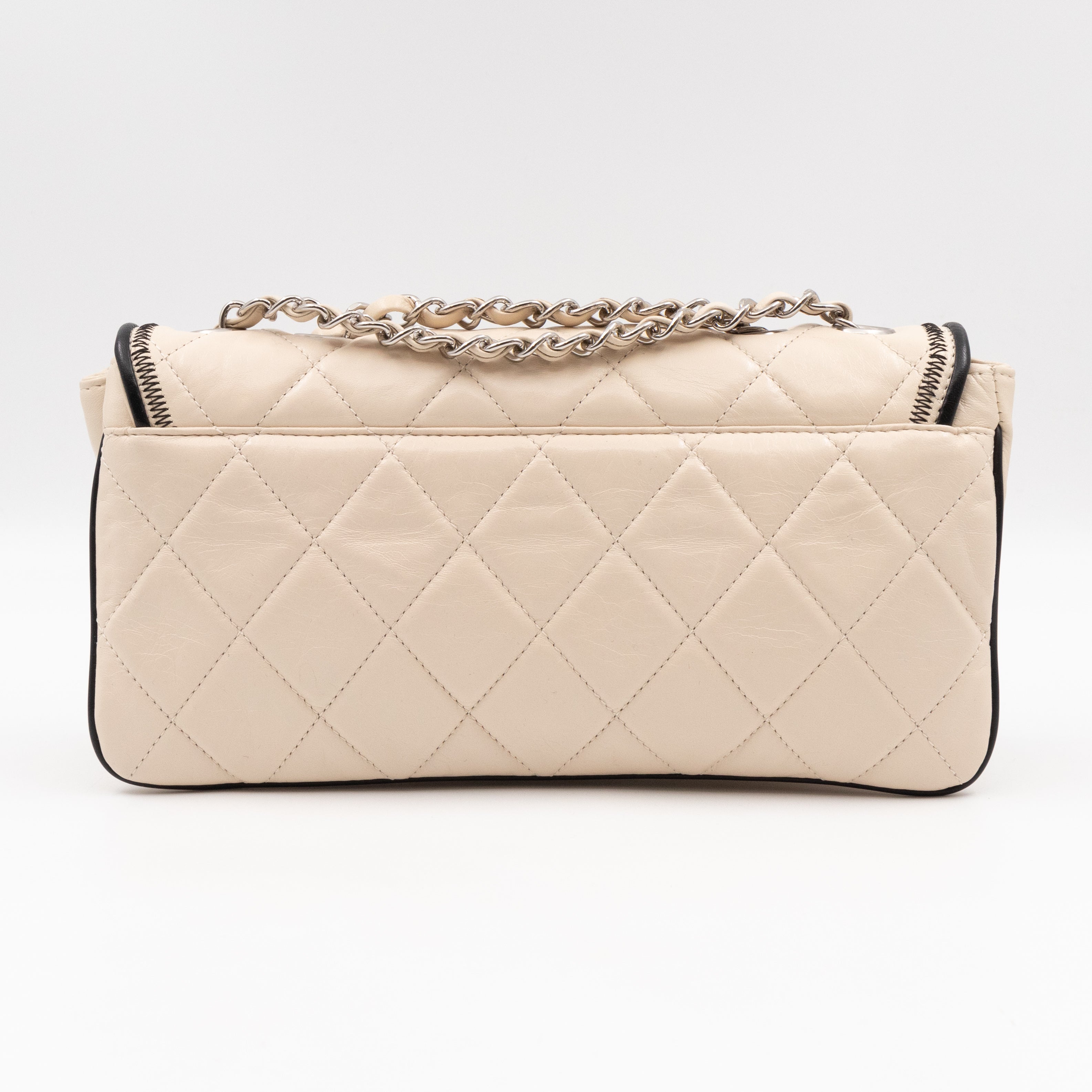 East West Mademoiselle Flap Bag White Leather