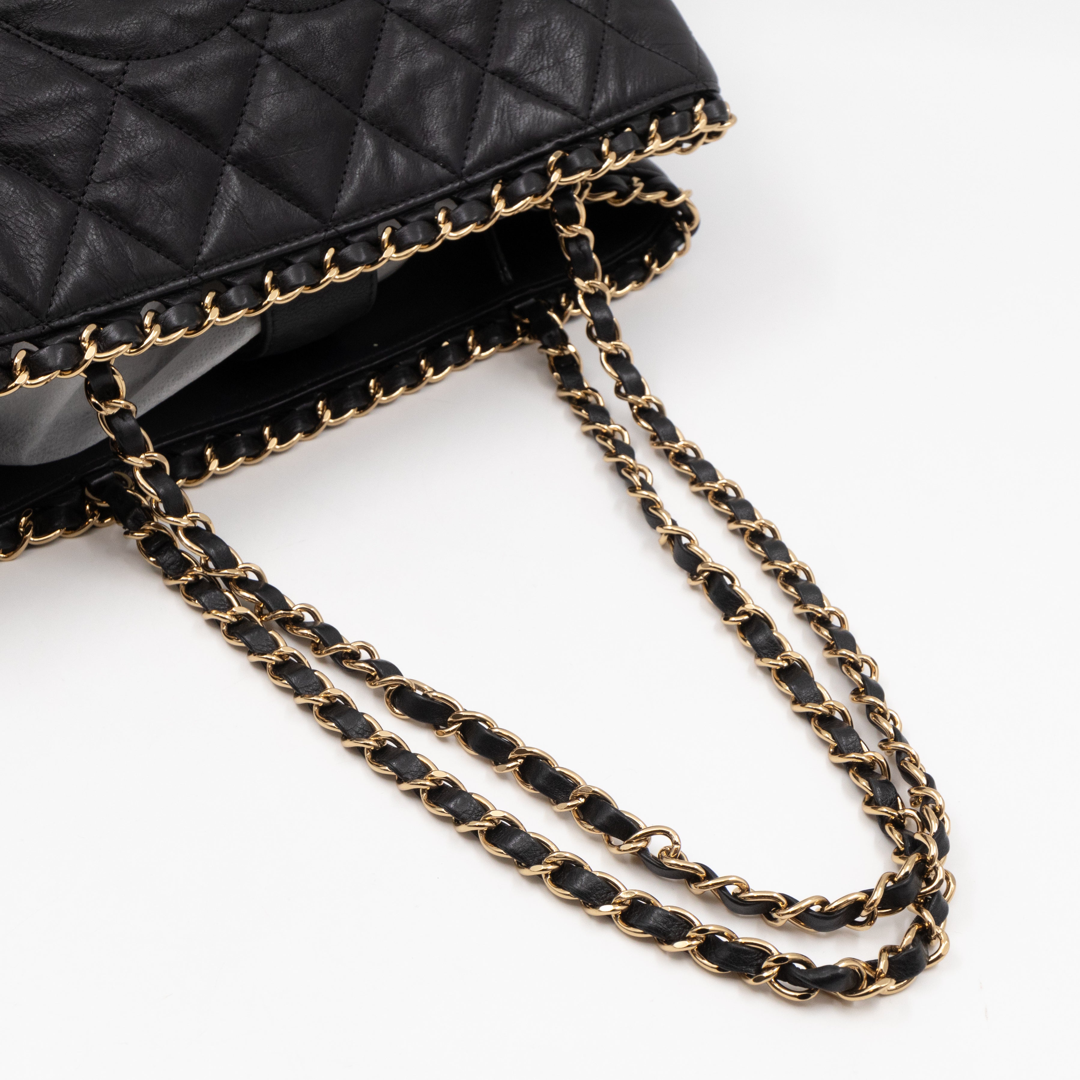 Chain Me Tote Black Calfskin Leather