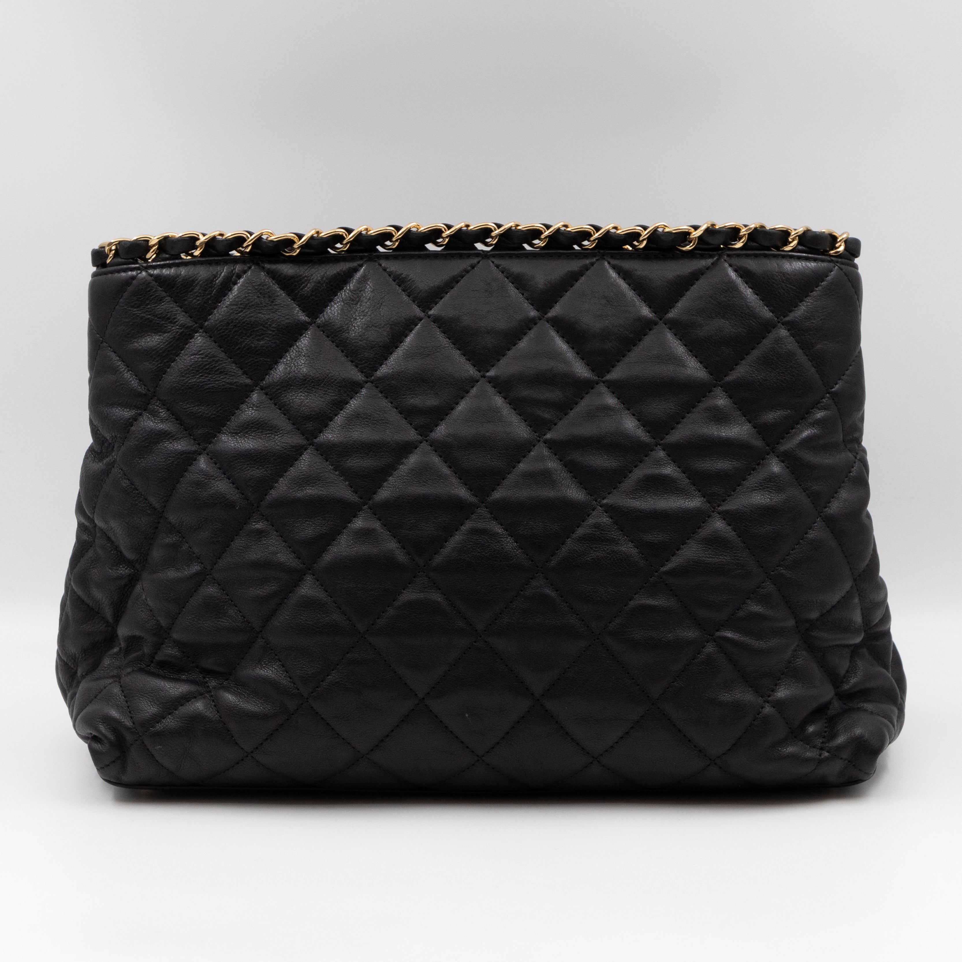 Chain Me Tote Black Calfskin Leather