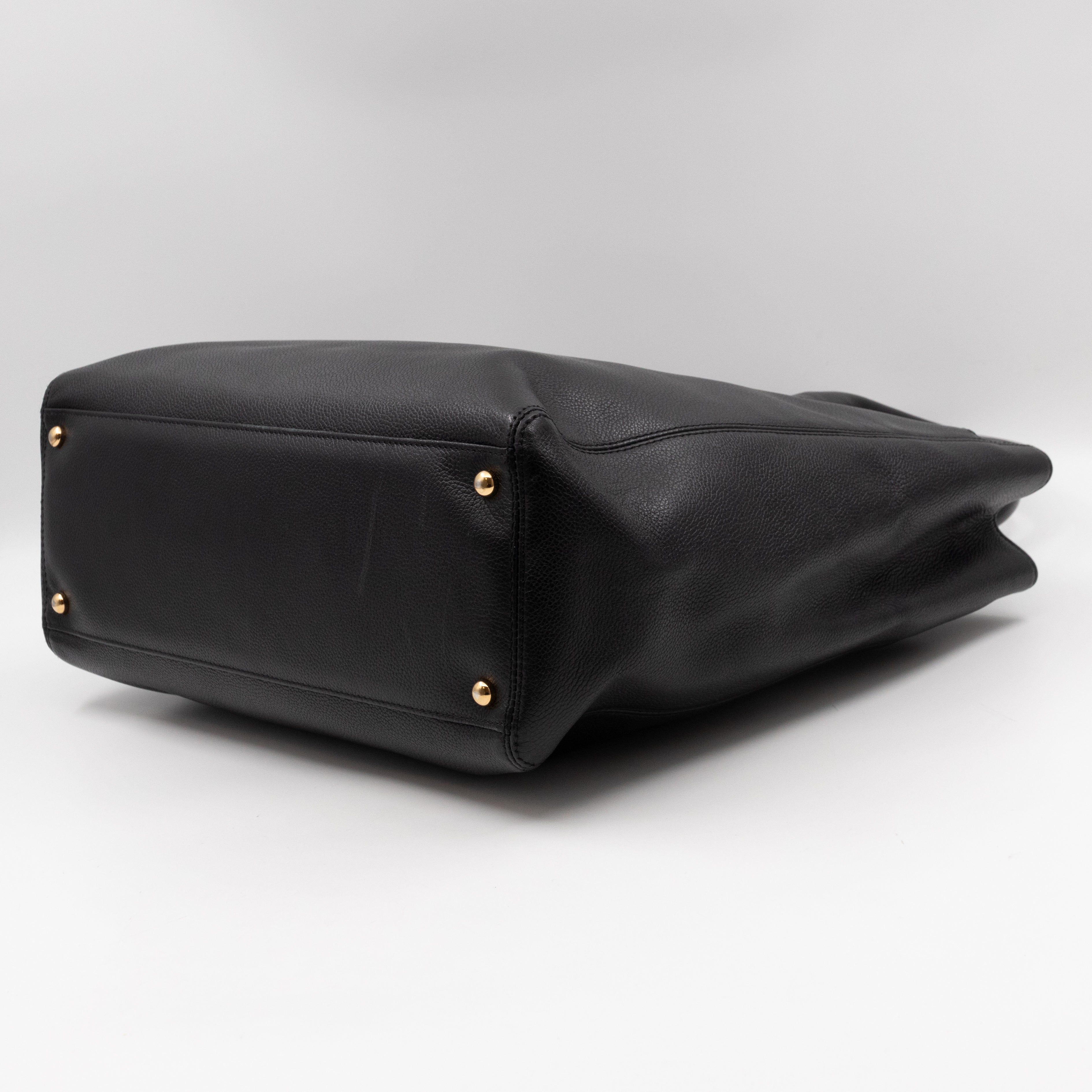 Tall Cerf Tote Black Leather Gold