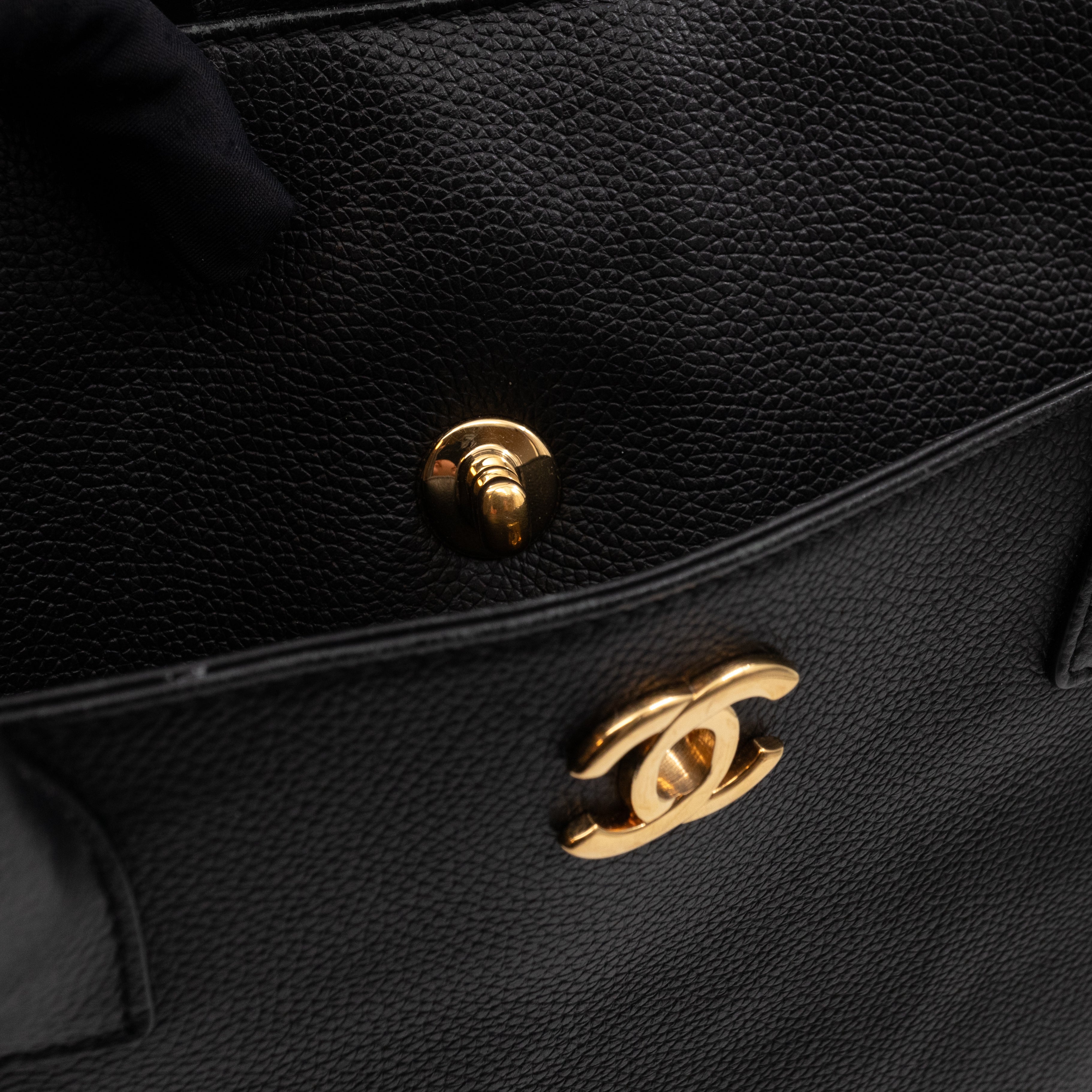 Tall Cerf Tote Black Leather Gold