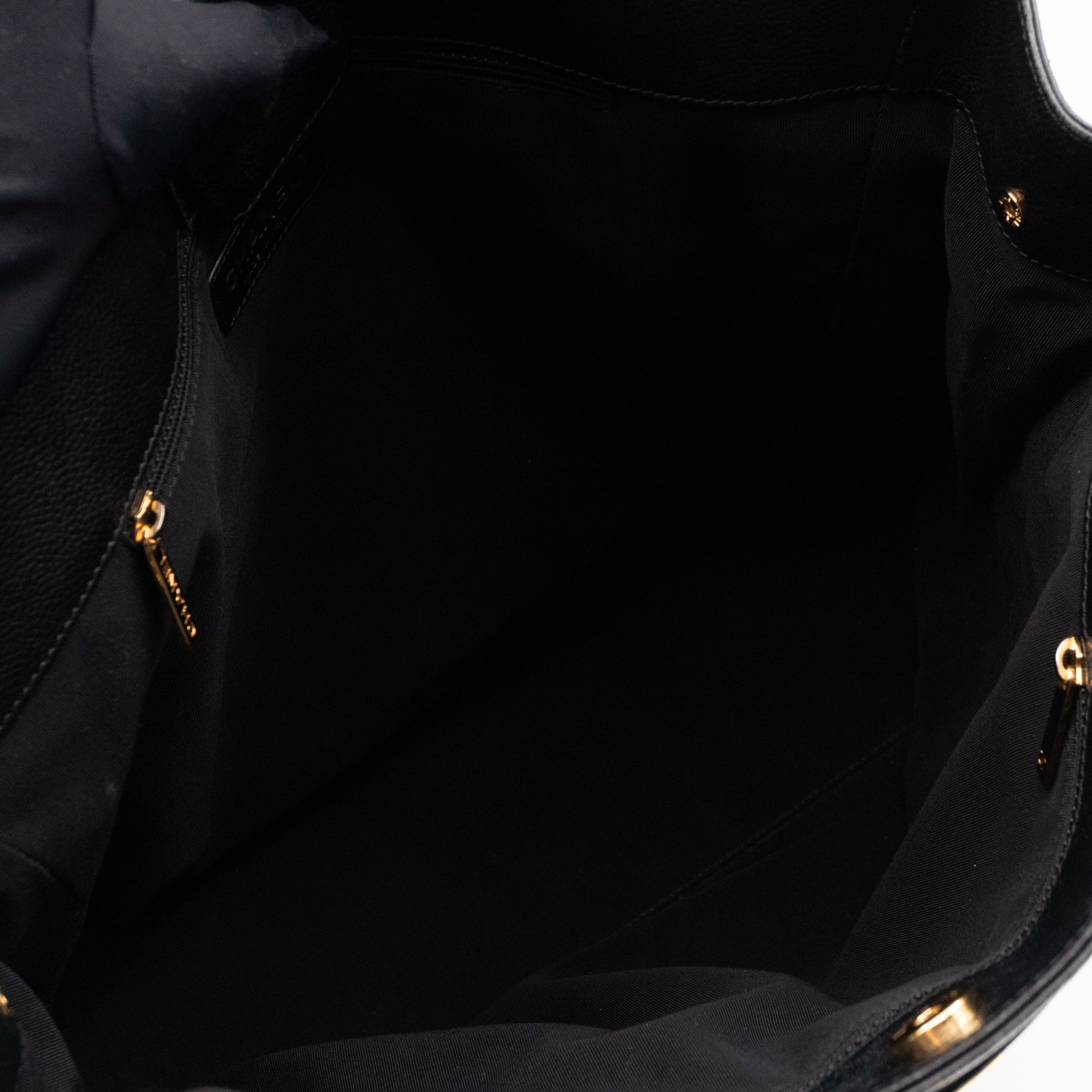 Tall Cerf Tote Black Leather Gold