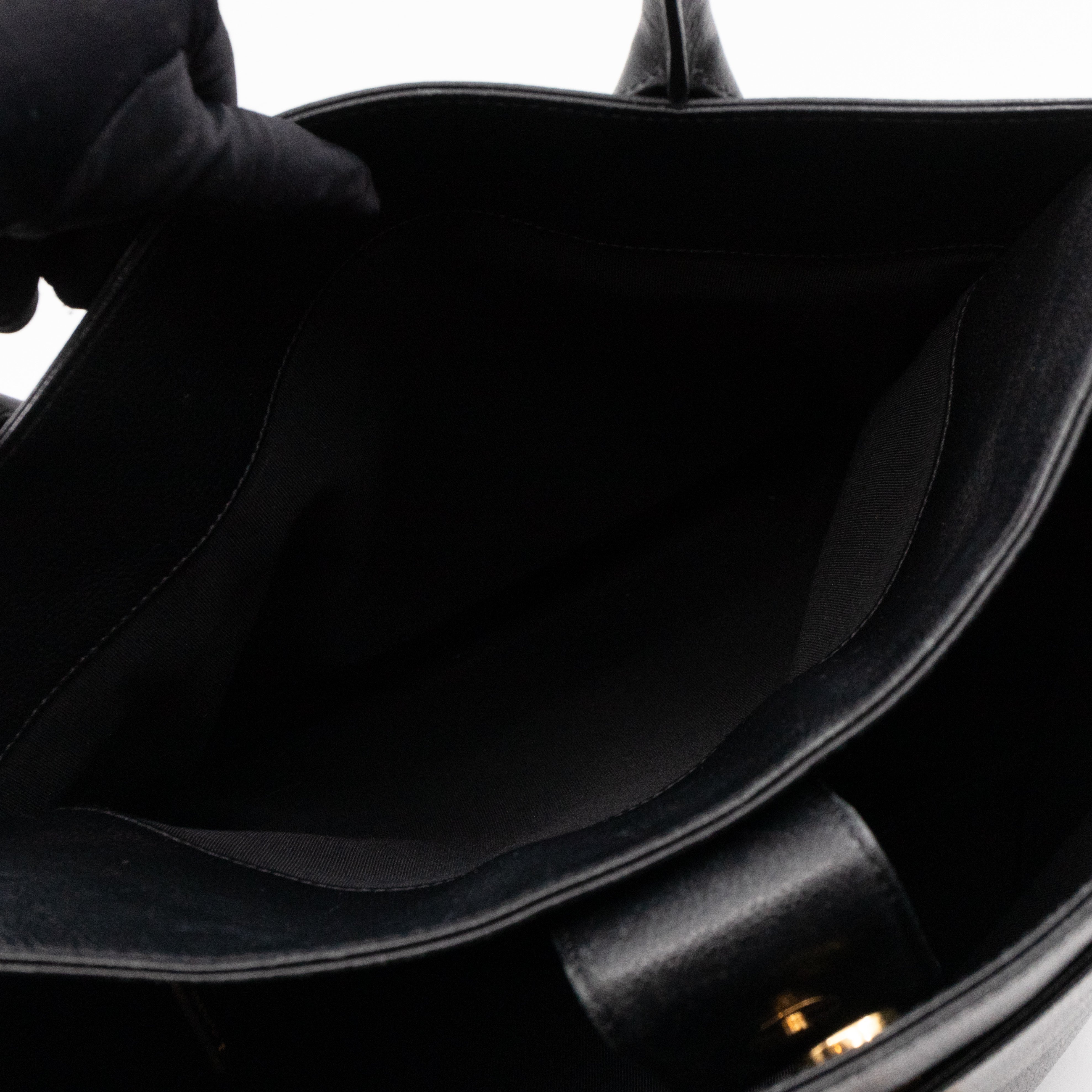 Tall Cerf Tote Black Leather Gold