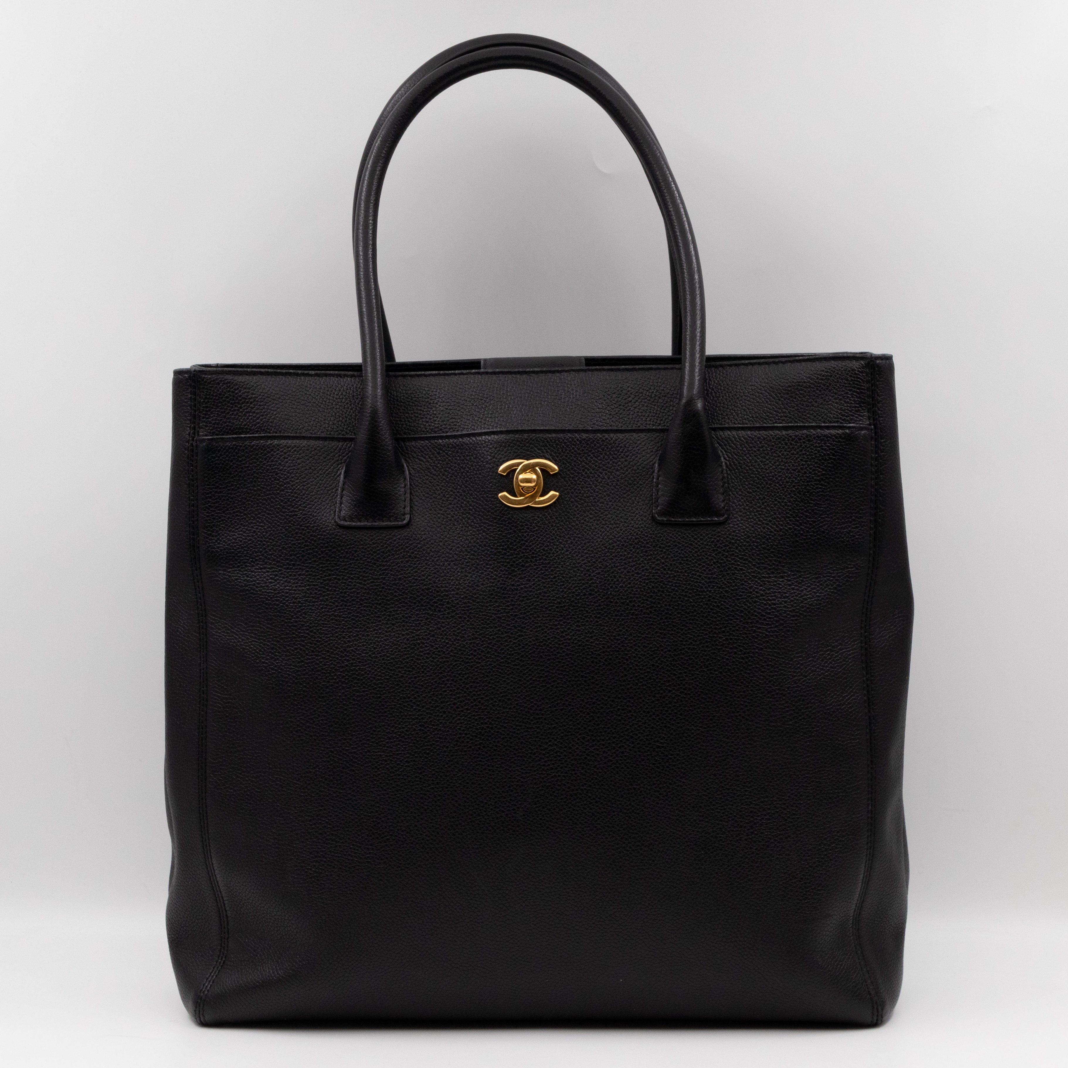 Tall Cerf Tote Black Leather Gold