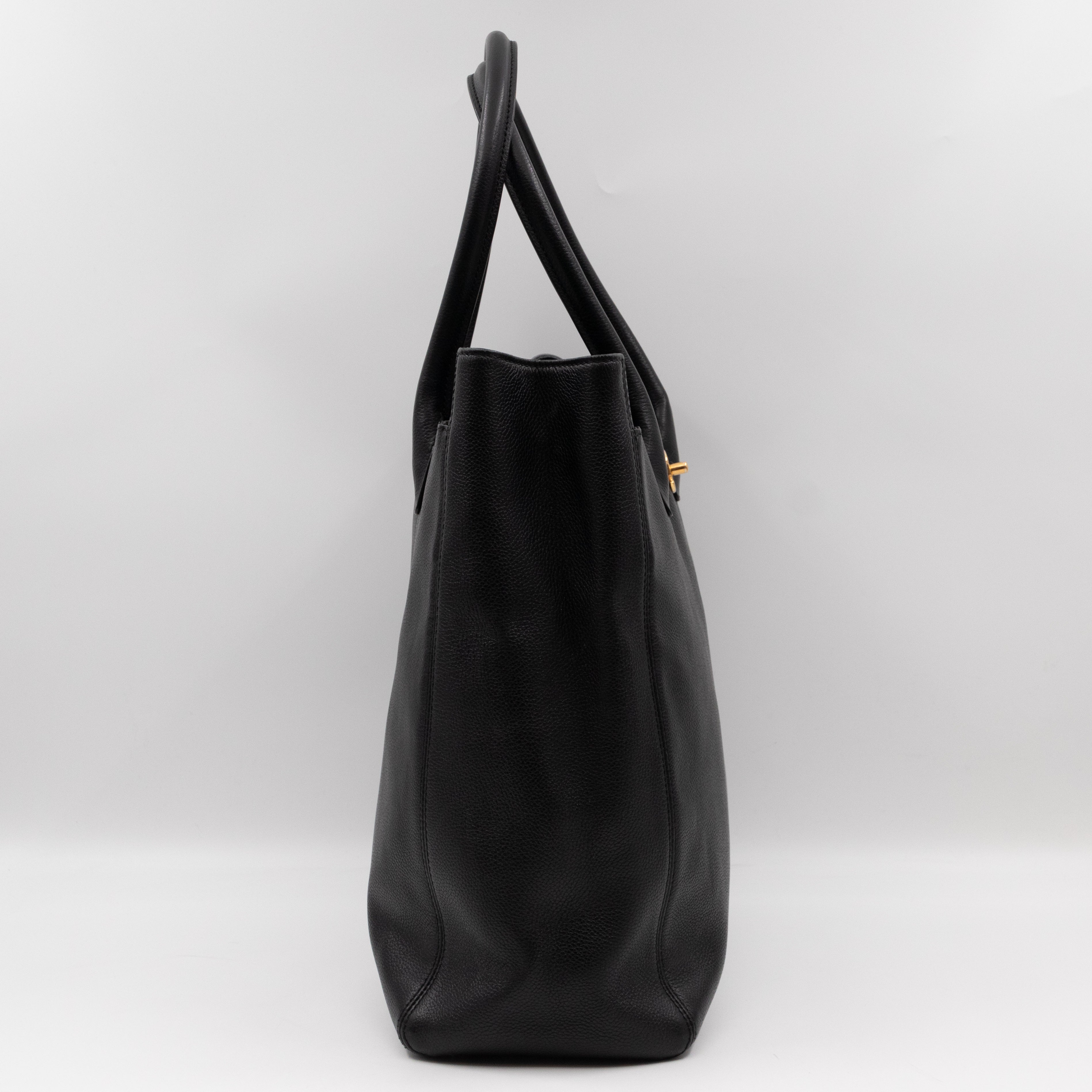 Tall Cerf Tote Black Leather Gold
