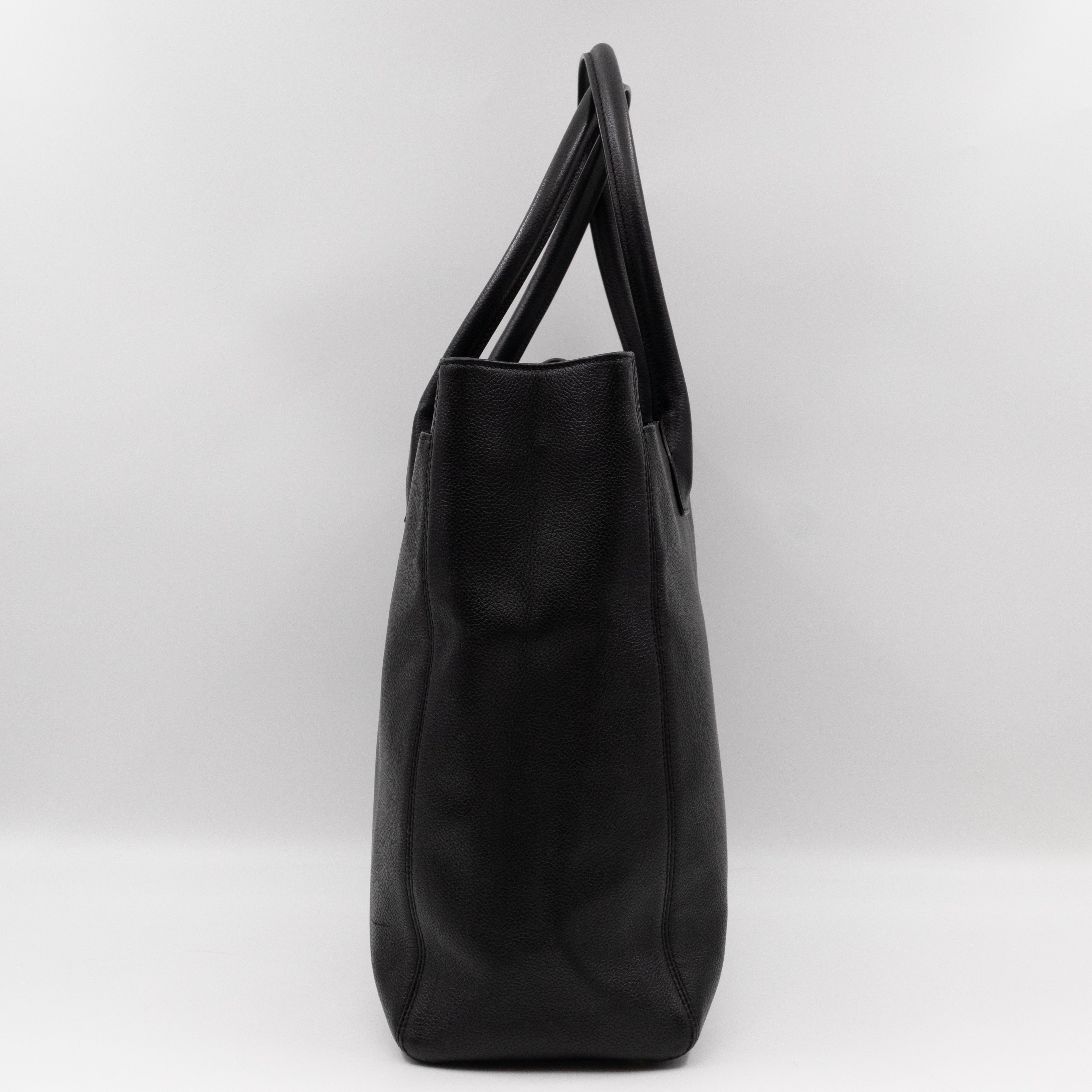 Tall Cerf Tote Black Leather Gold