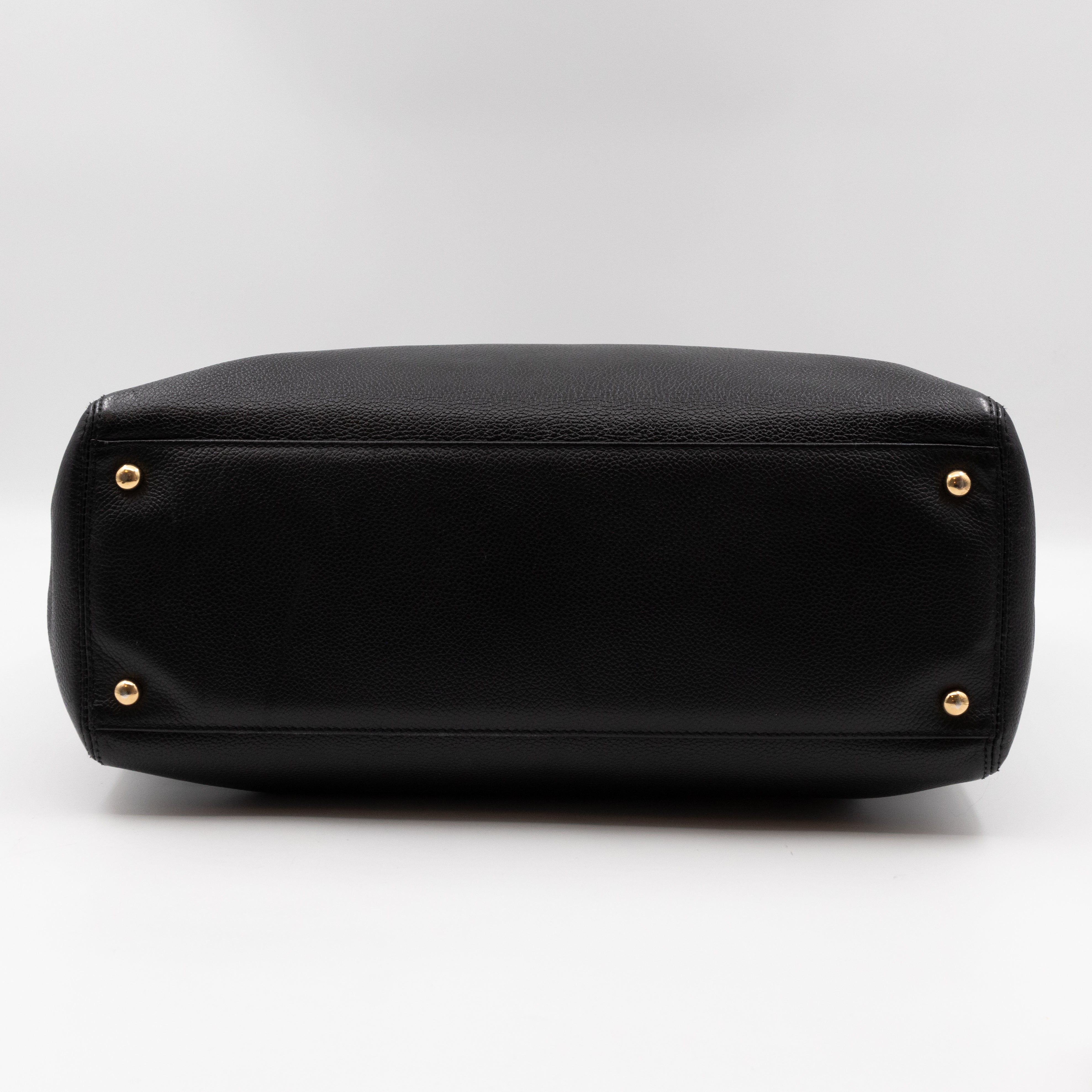 Tall Cerf Tote Black Leather Gold