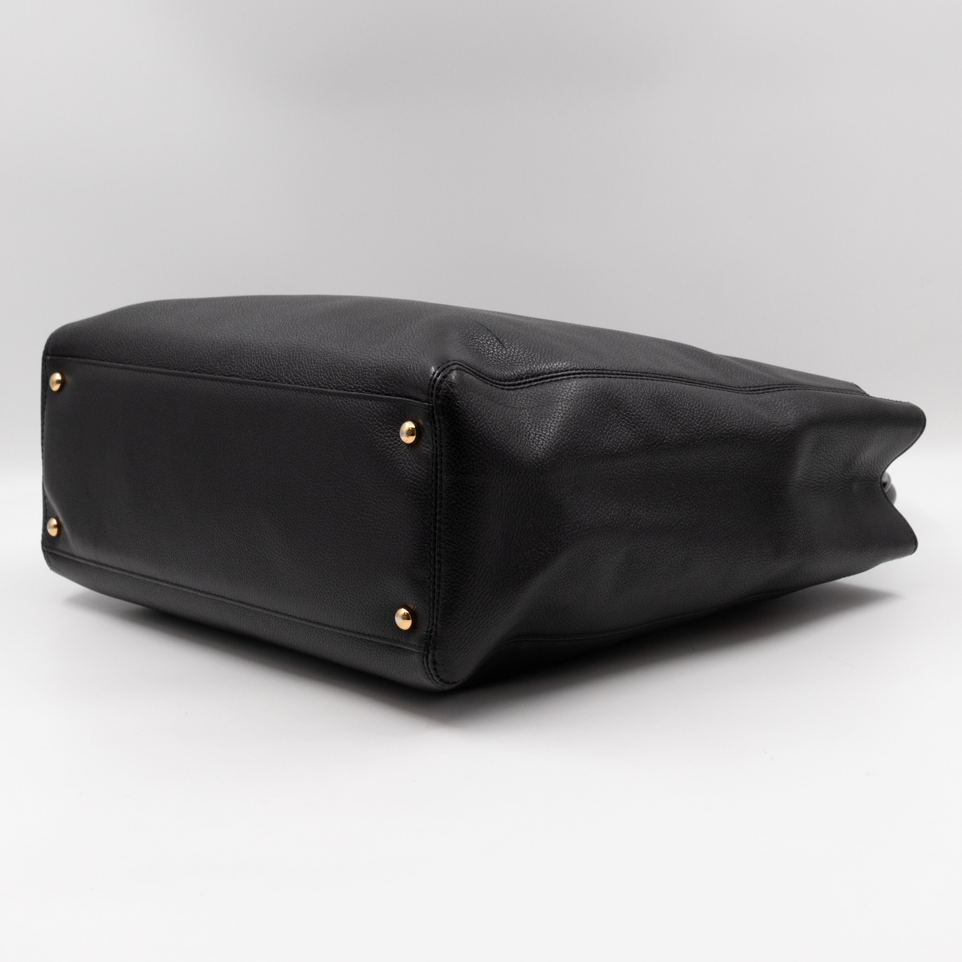 Tall Cerf Tote Black Leather Gold