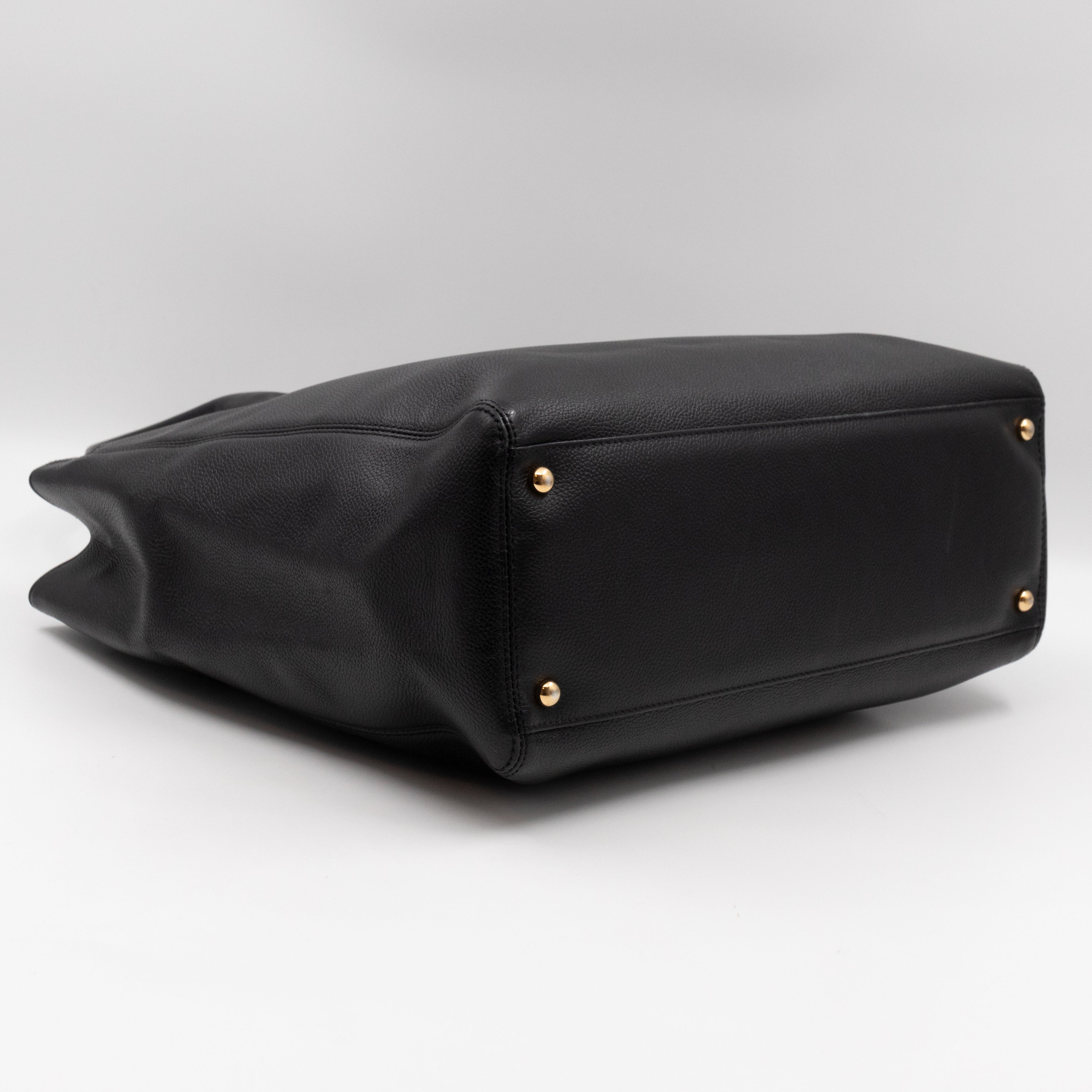 Tall Cerf Tote Black Leather Gold