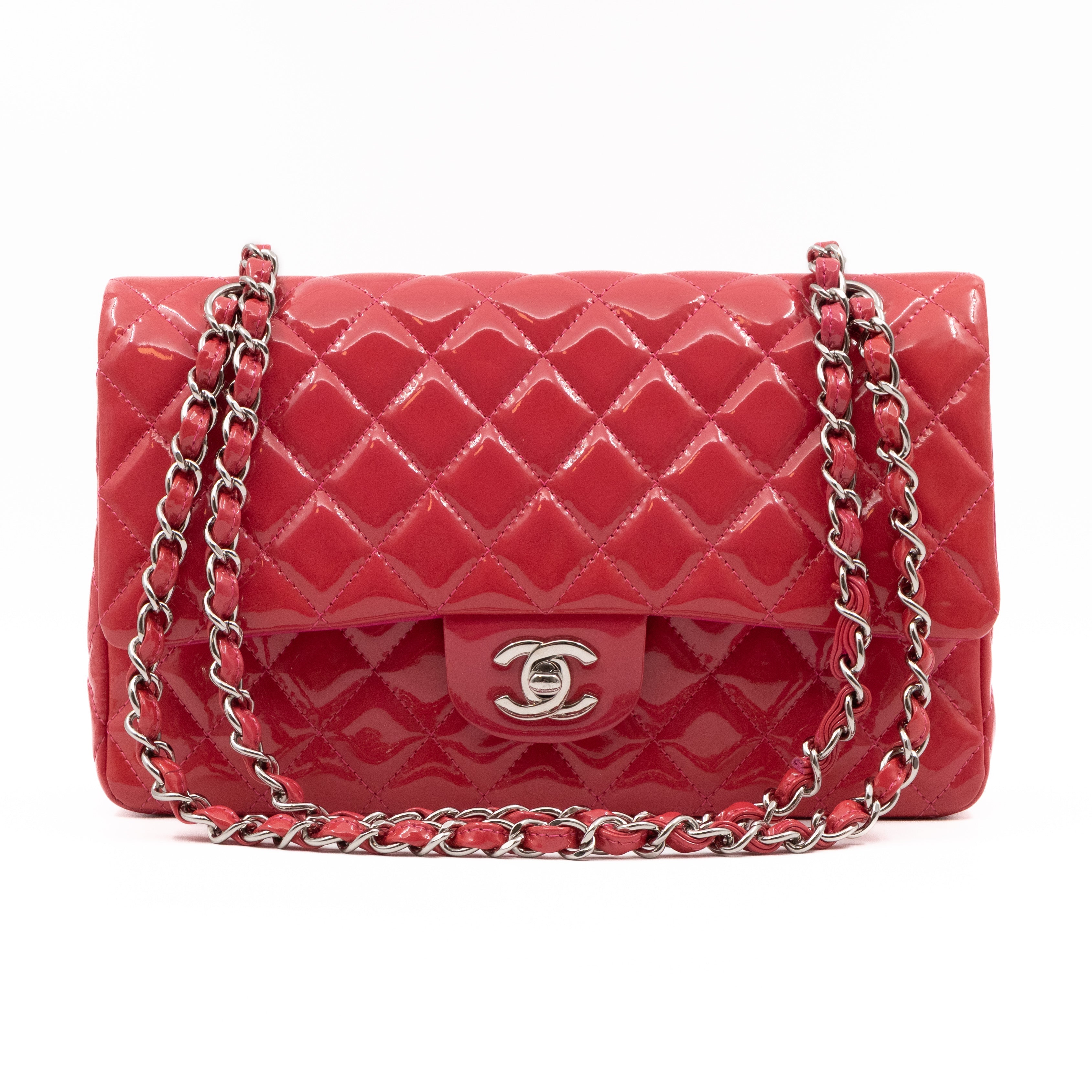 Classic Double Flap Medium Pink Patent Leather