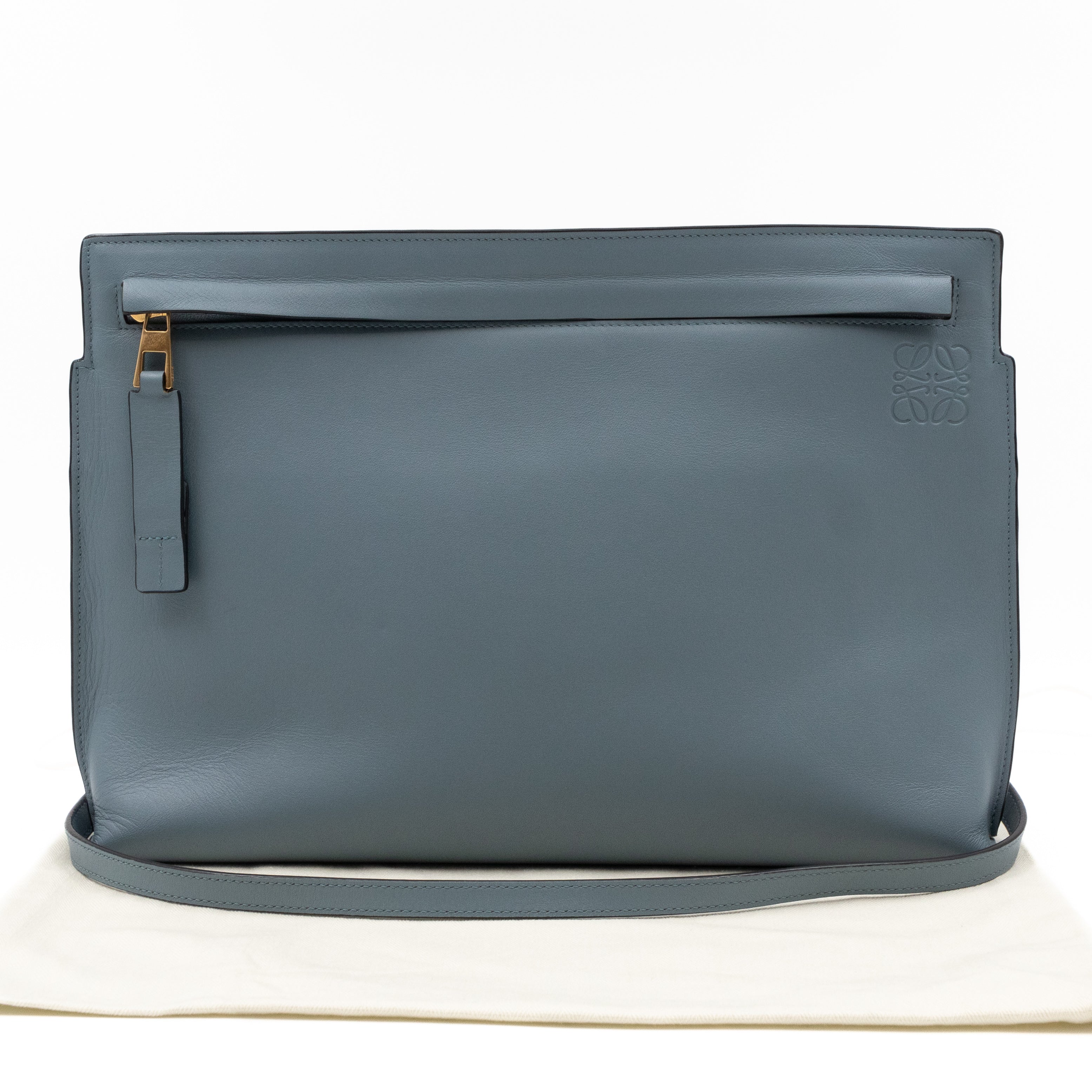 T Pouch Large Shoulder Bag Light Blue Leather