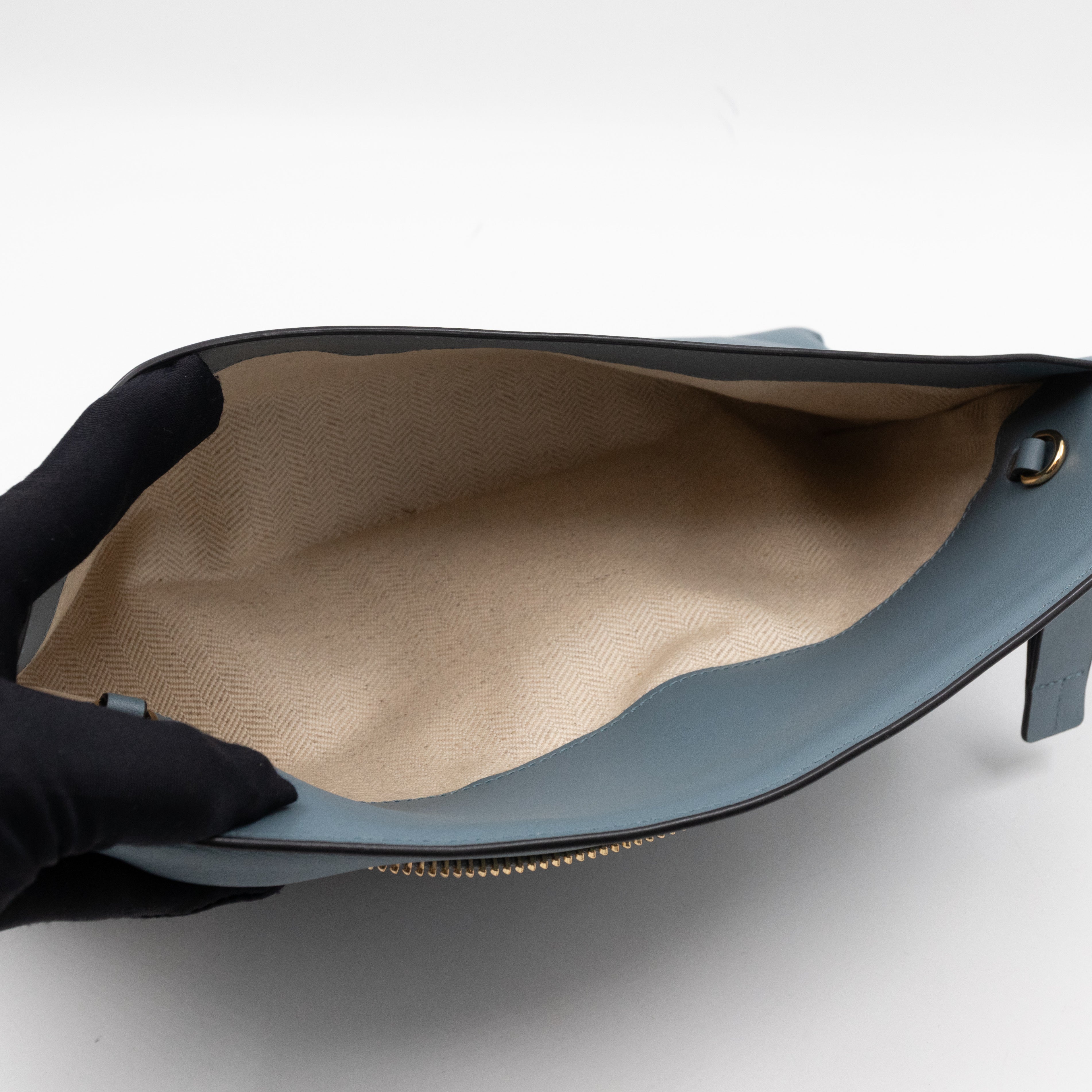 T Pouch Large Shoulder Bag Light Blue Leather