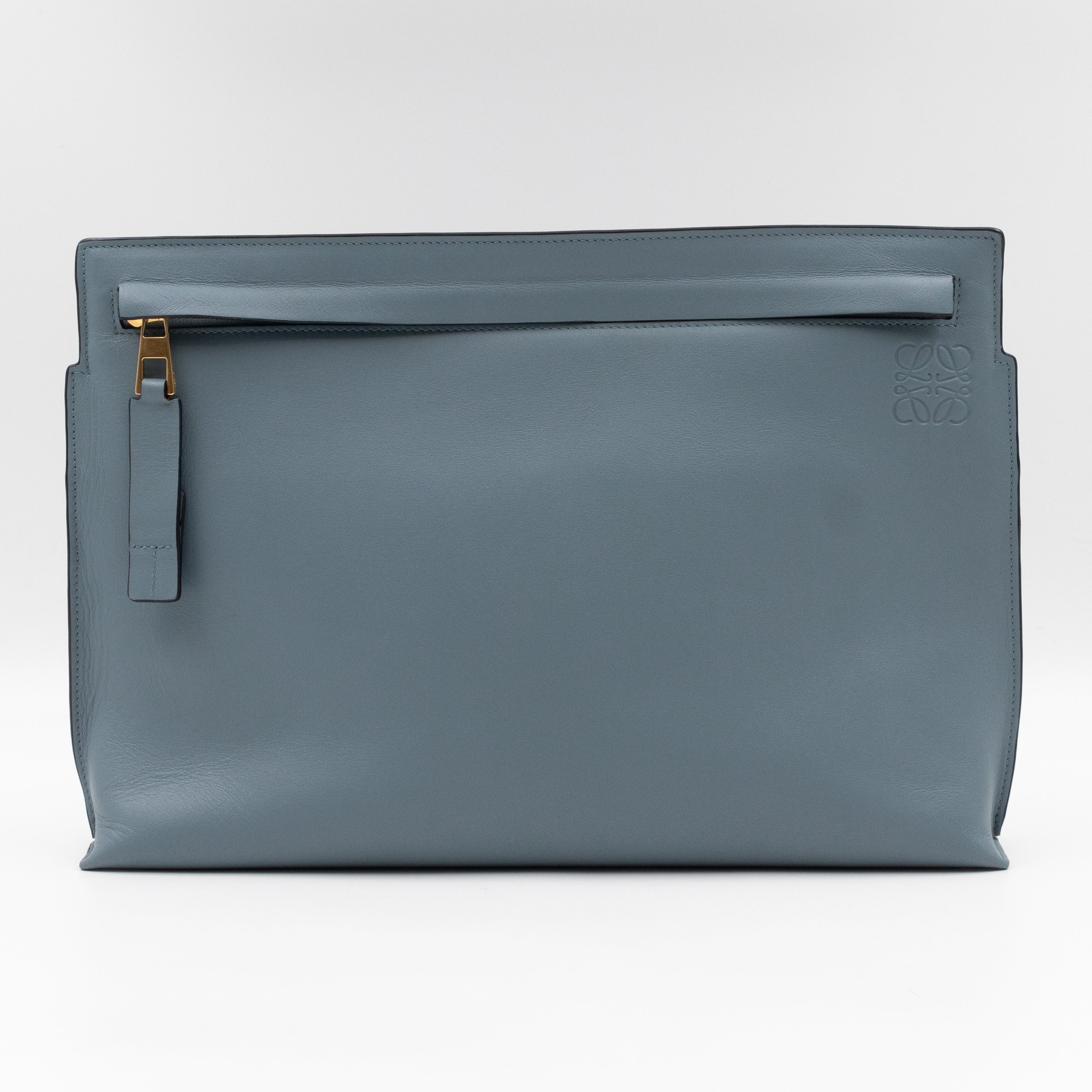 T Pouch Large Shoulder Bag Light Blue Leather