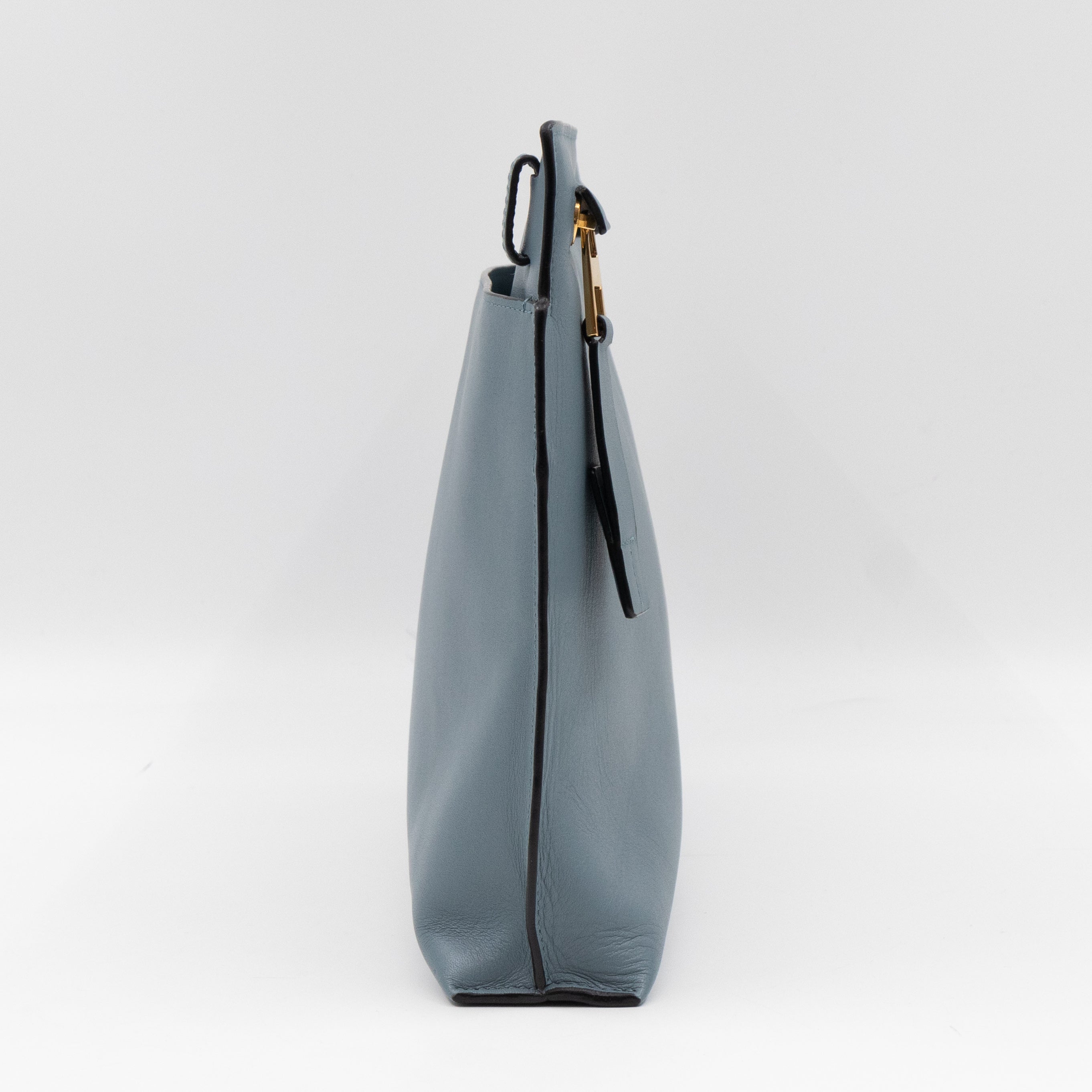 T Pouch Large Shoulder Bag Light Blue Leather