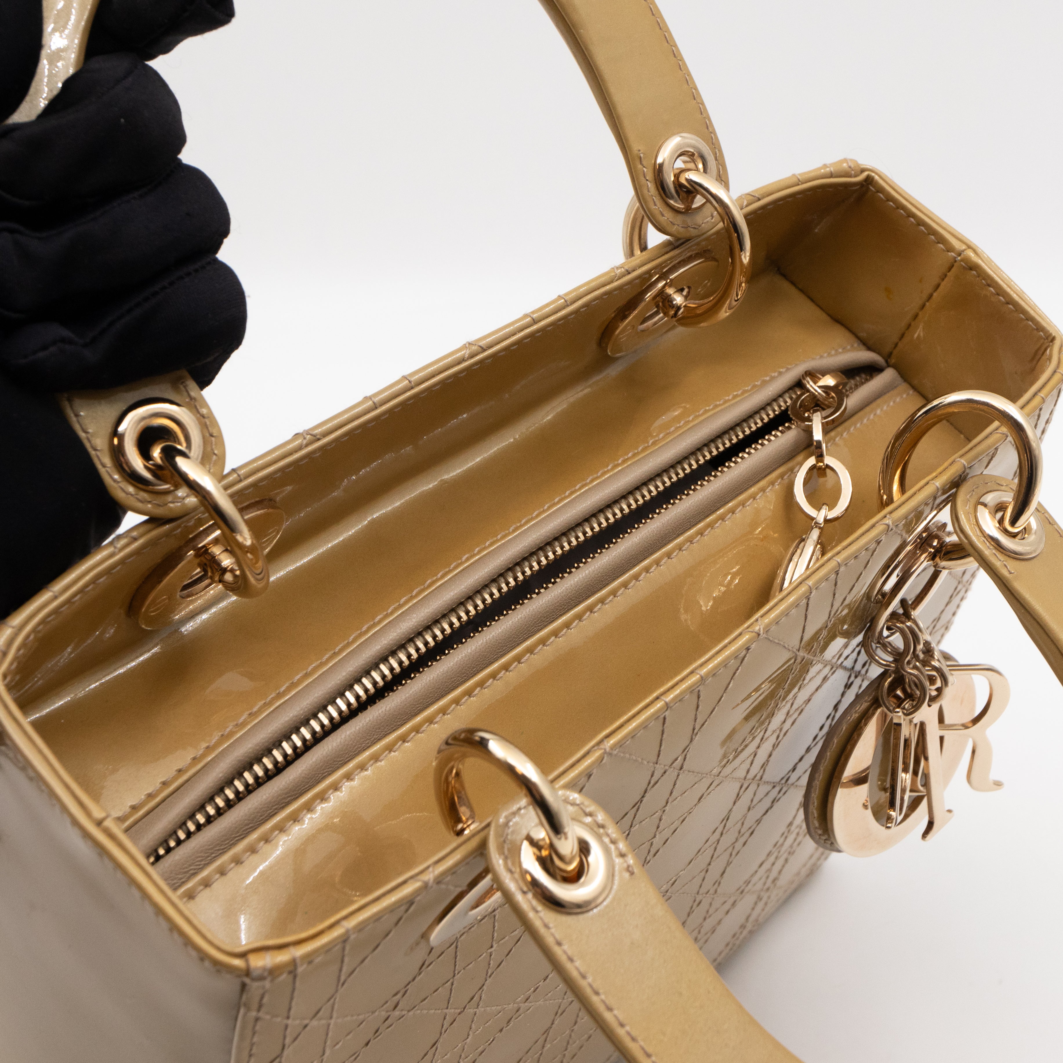 Lady Dior Medium Yellow Patent Leather