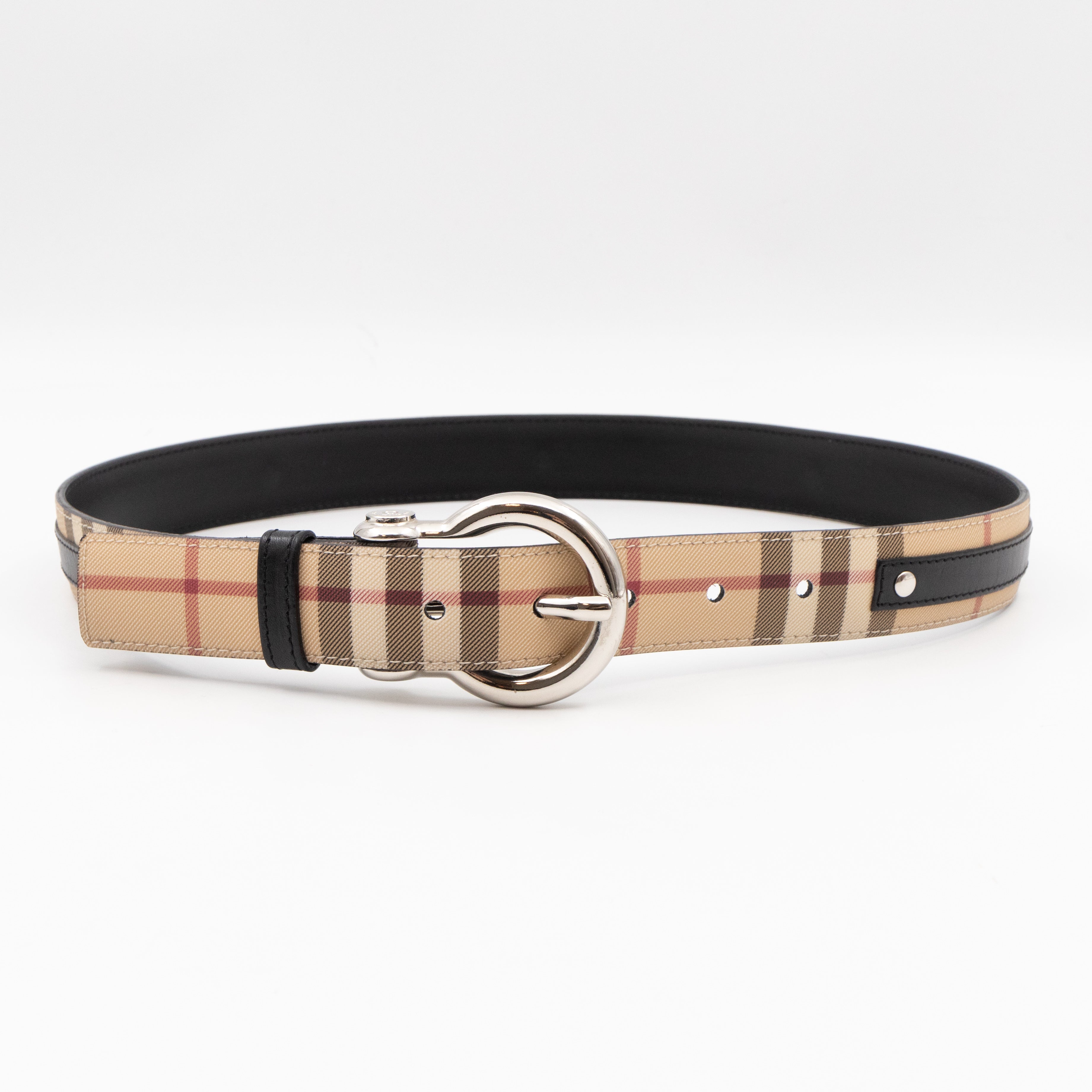 Vintage Slim Belt Nova Check Black Leather 80/32