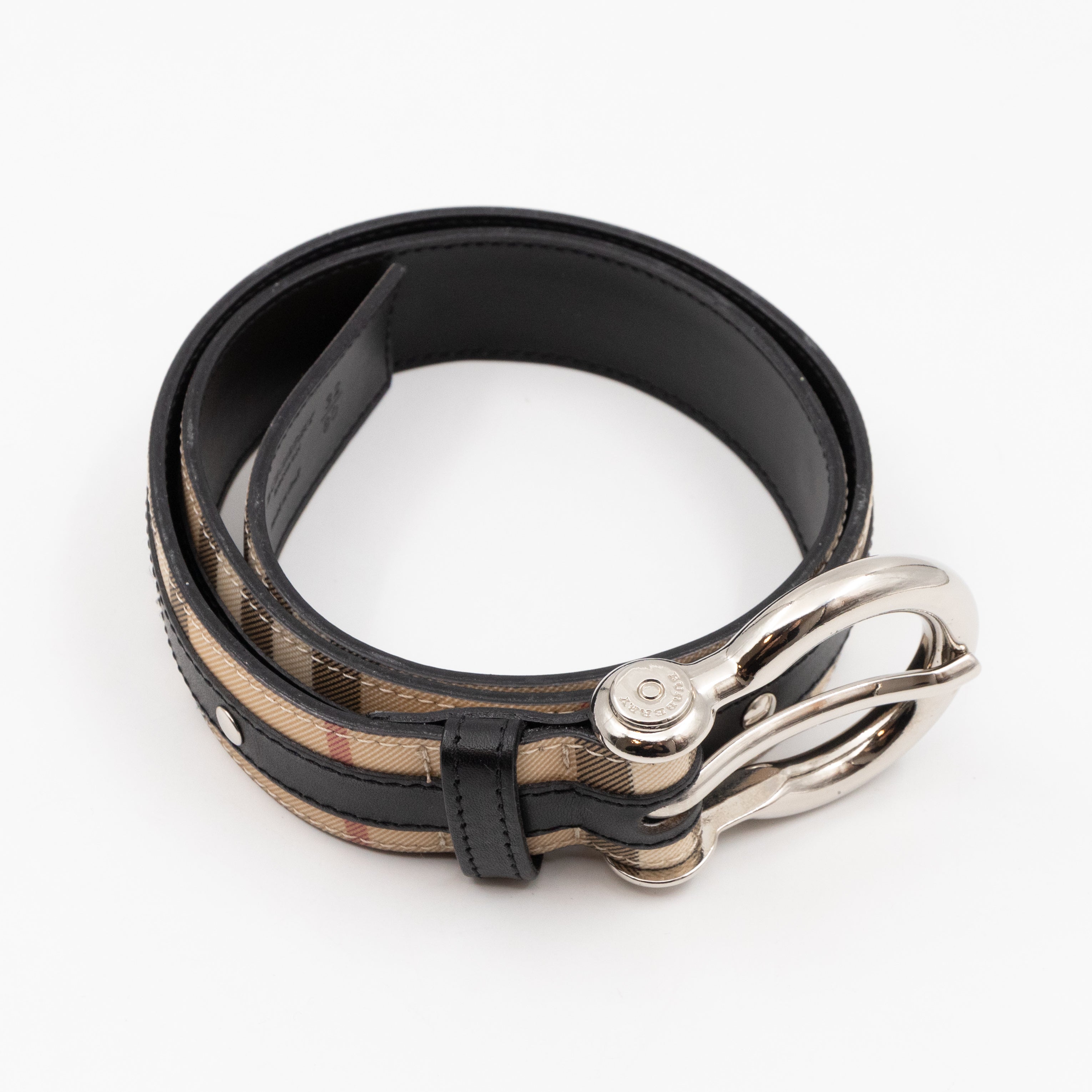 Vintage Slim Belt Nova Check Black Leather 80/32