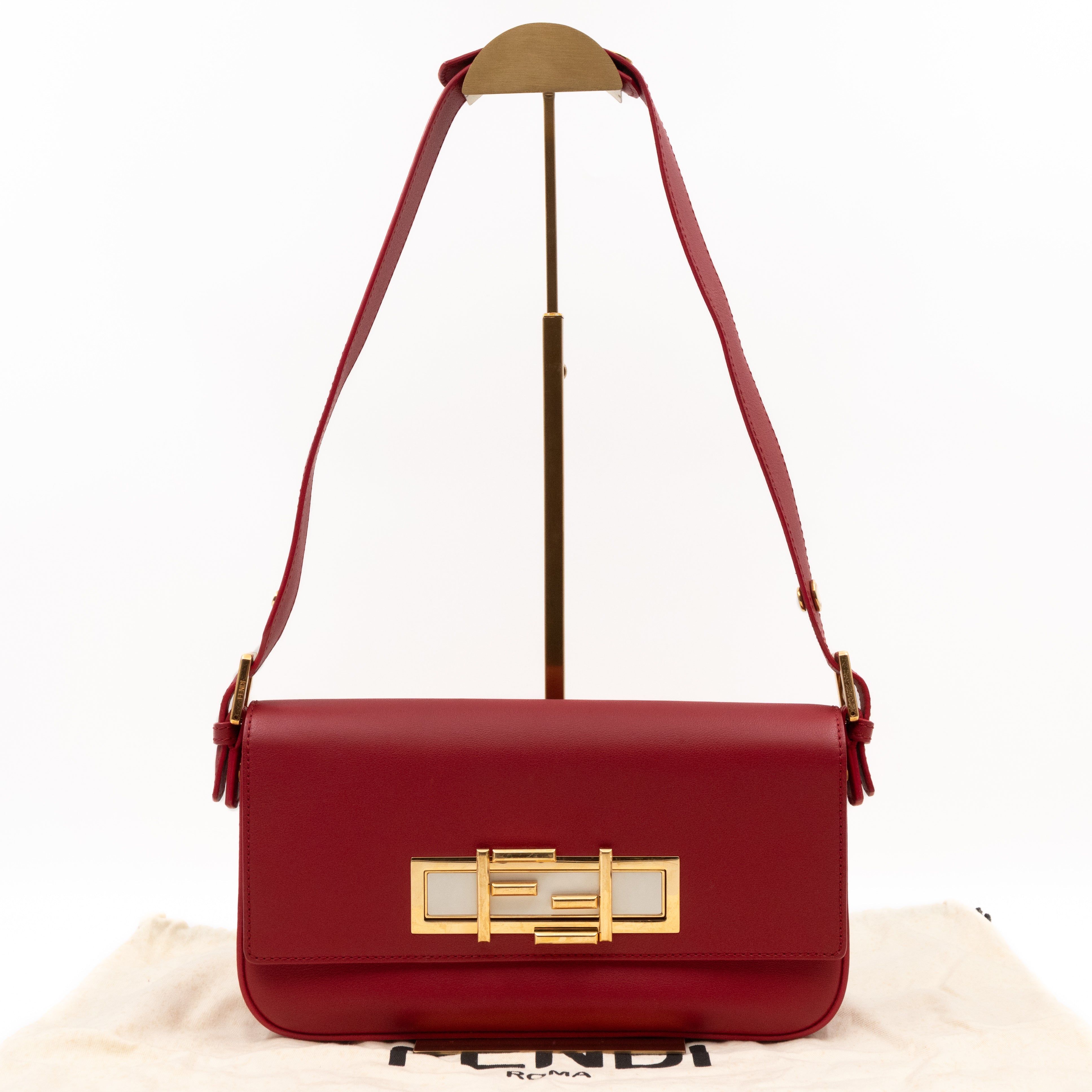 3 Baguette Shoulder Bag Red Leather