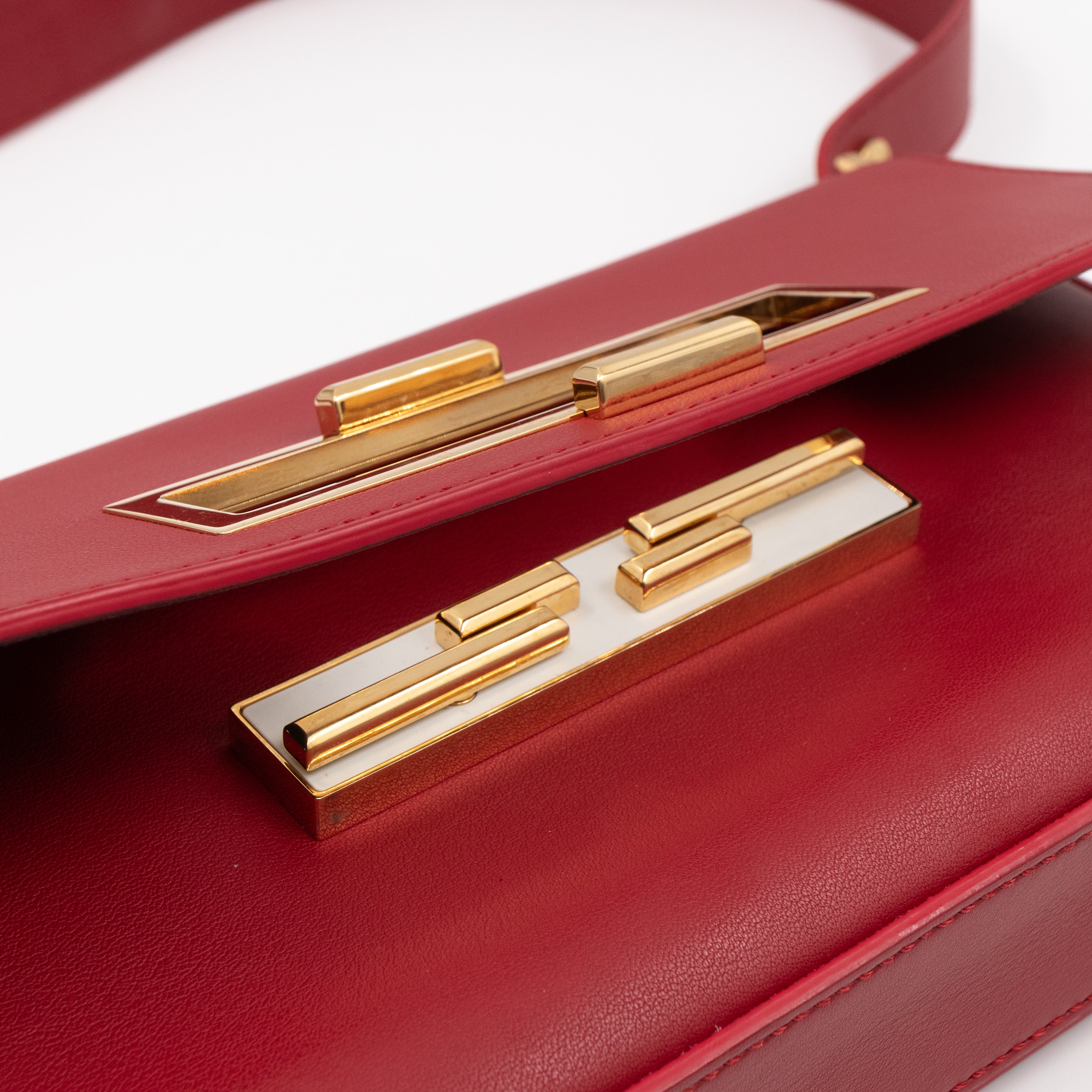 3 Baguette Shoulder Bag Red Leather