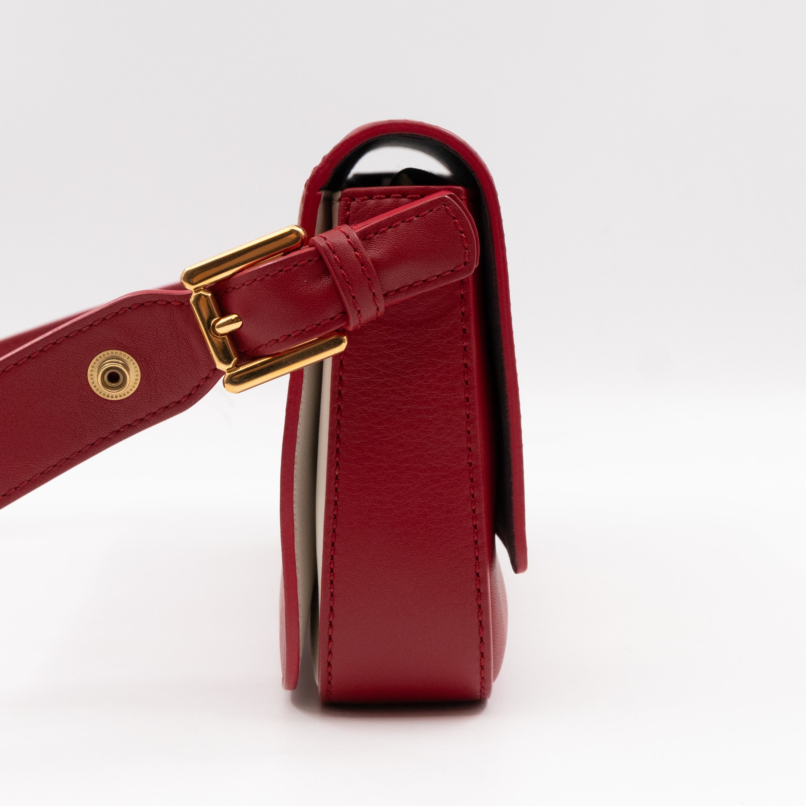3 Baguette Shoulder Bag Red Leather