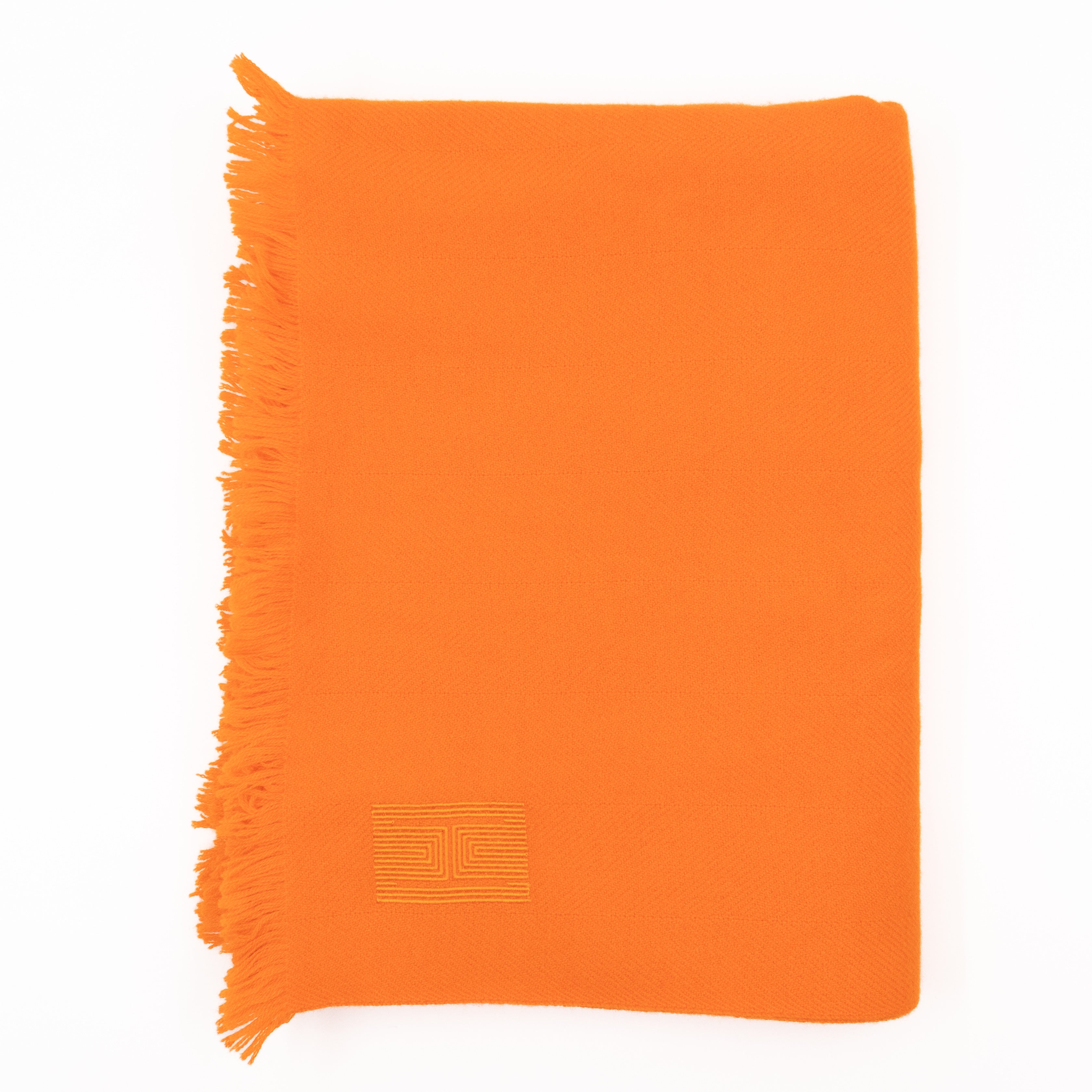 Soft Orange Kumquat Cashmere Fringed Stole