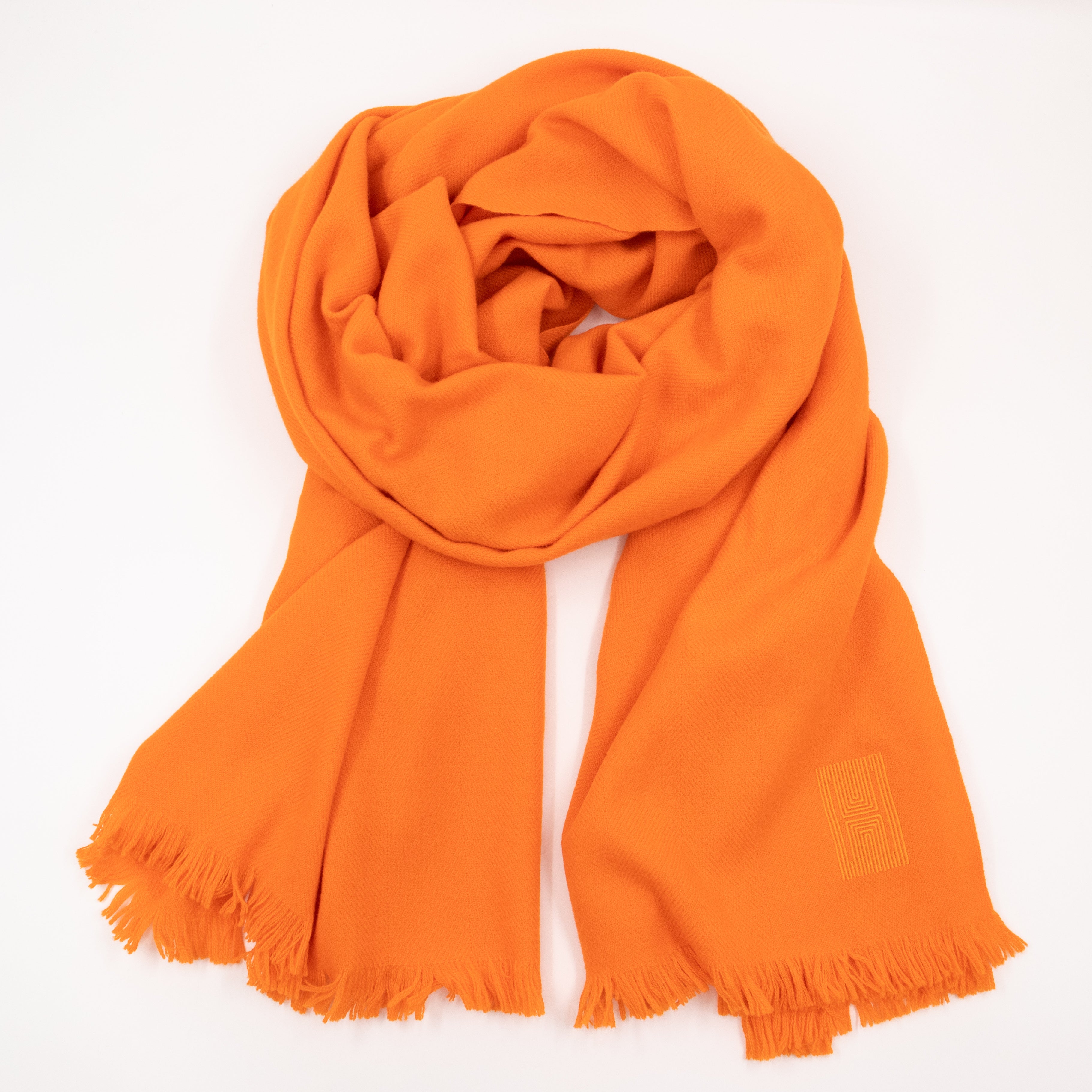Soft Orange Kumquat Cashmere Fringed Stole