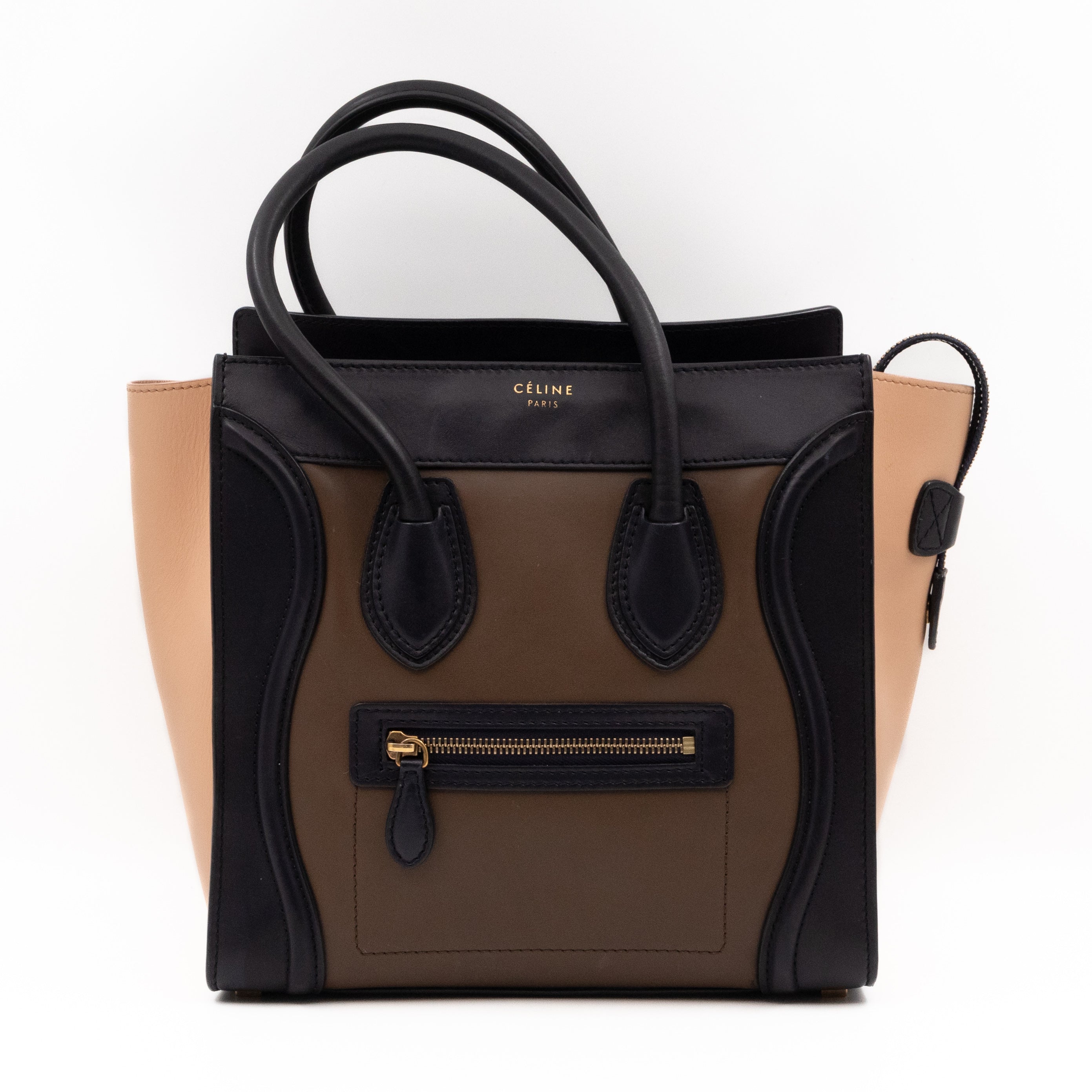 Micro Luggage Beige Brown Black Leather