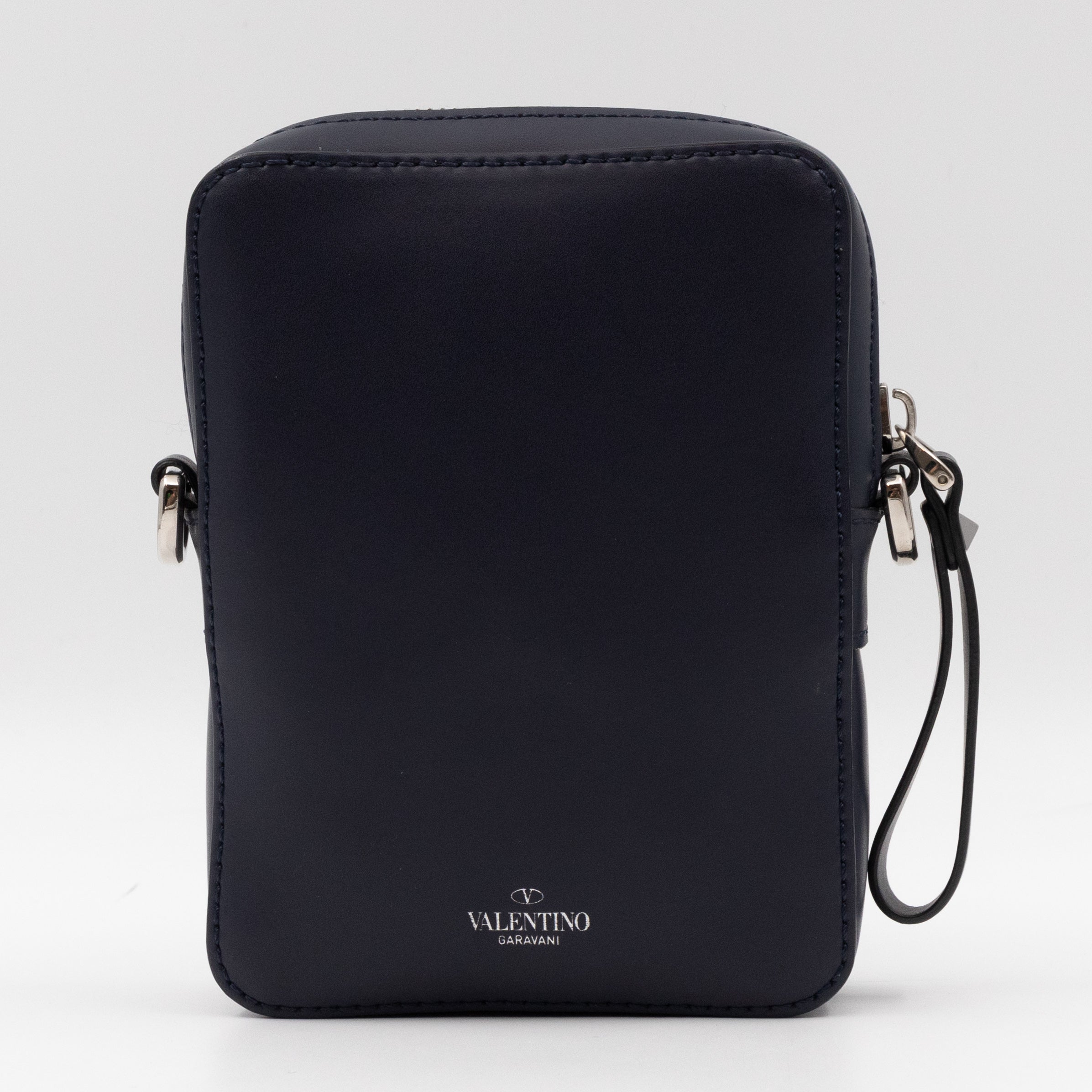 VLTN Logo Small Crossbody Blue Leather
