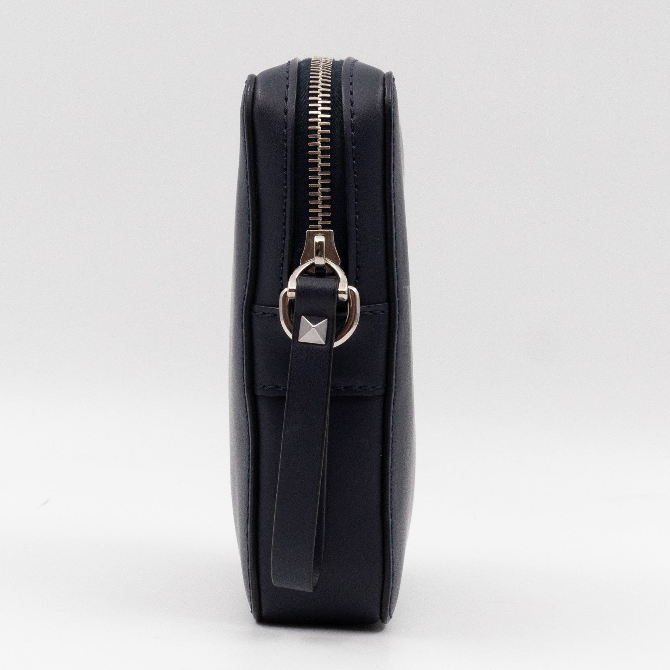 VLTN Logo Small Crossbody Blue Leather
