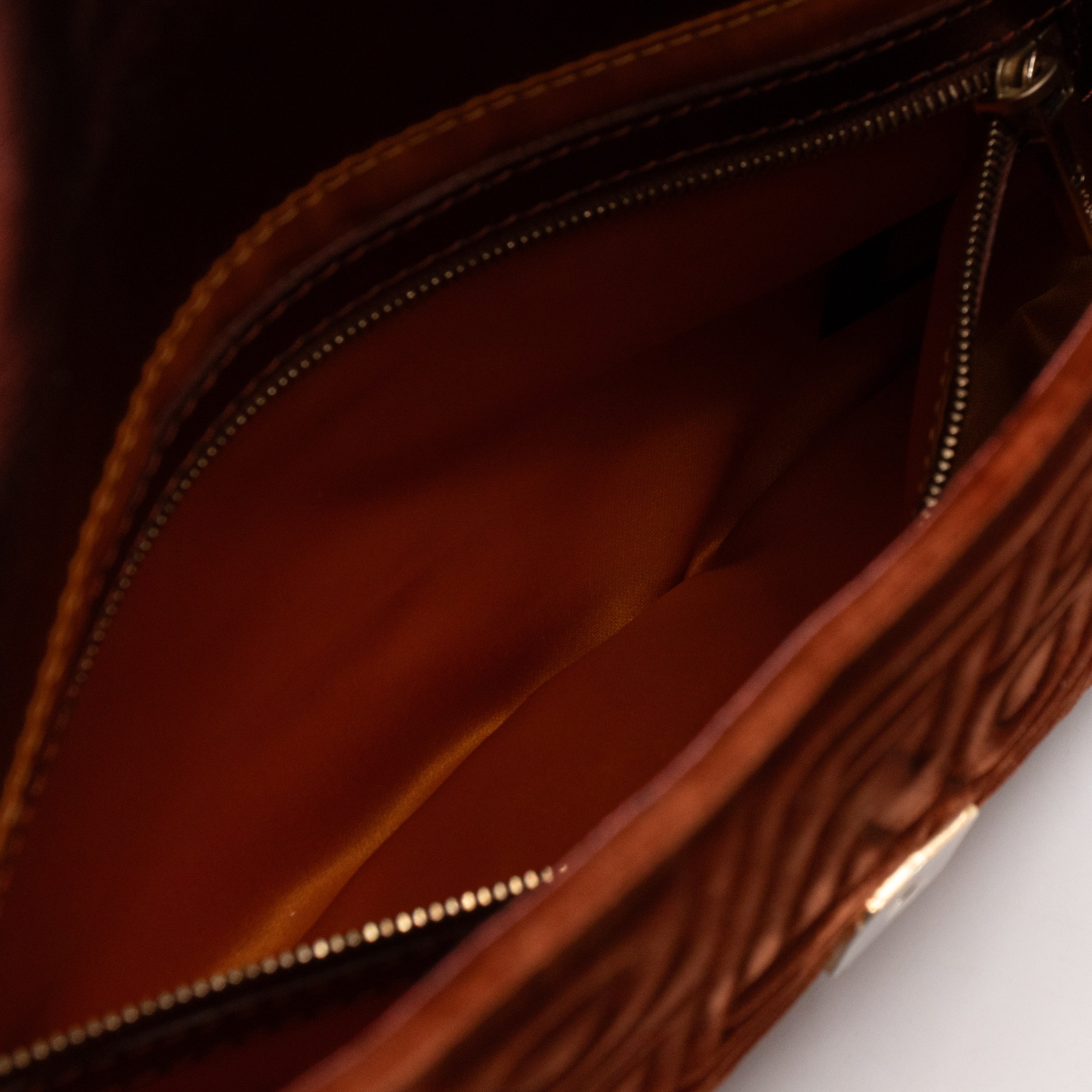 Baguette Logo Embossed Crystal Bronze Velvet Leather