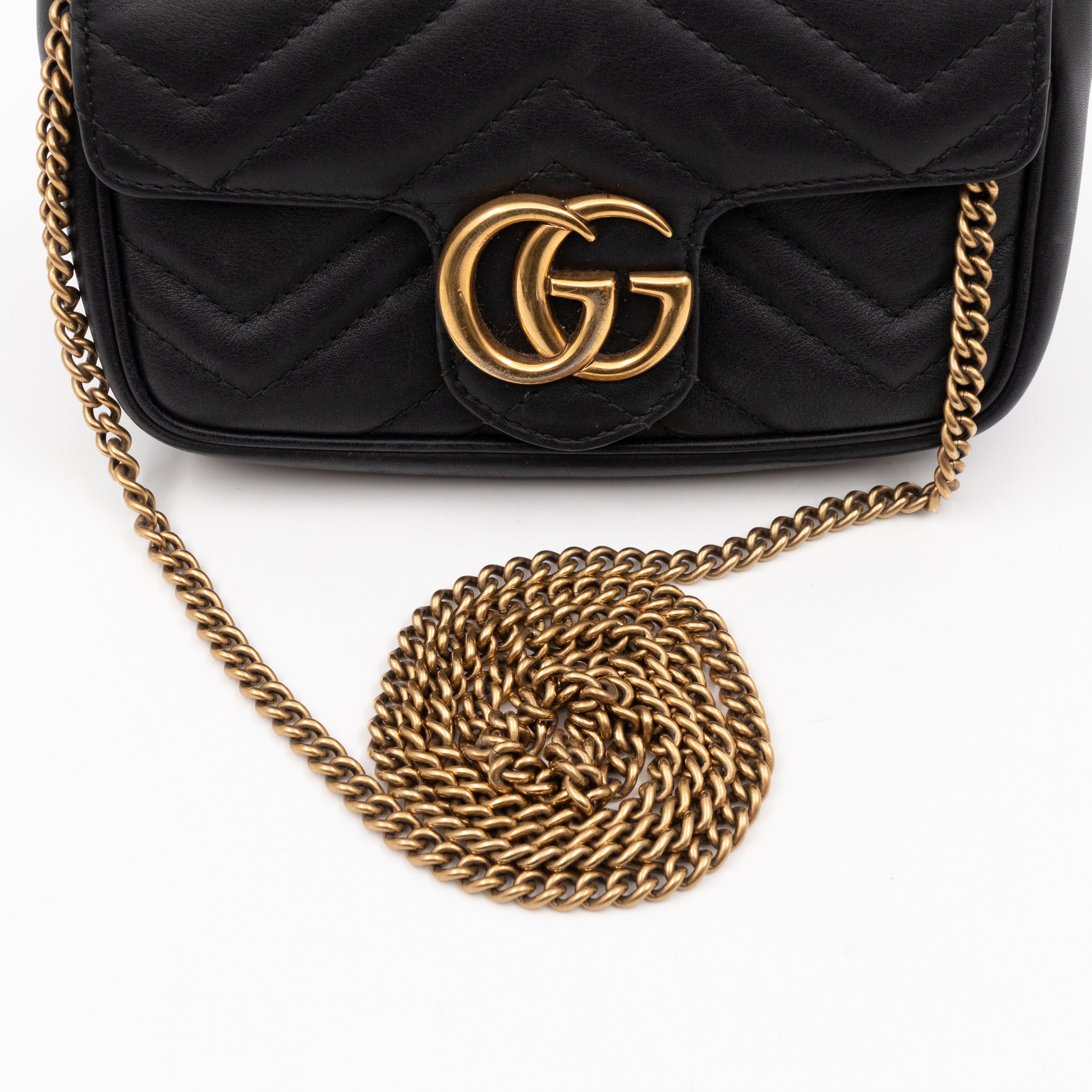 GG Marmont Flap Matelassé Super Mini Black Leather