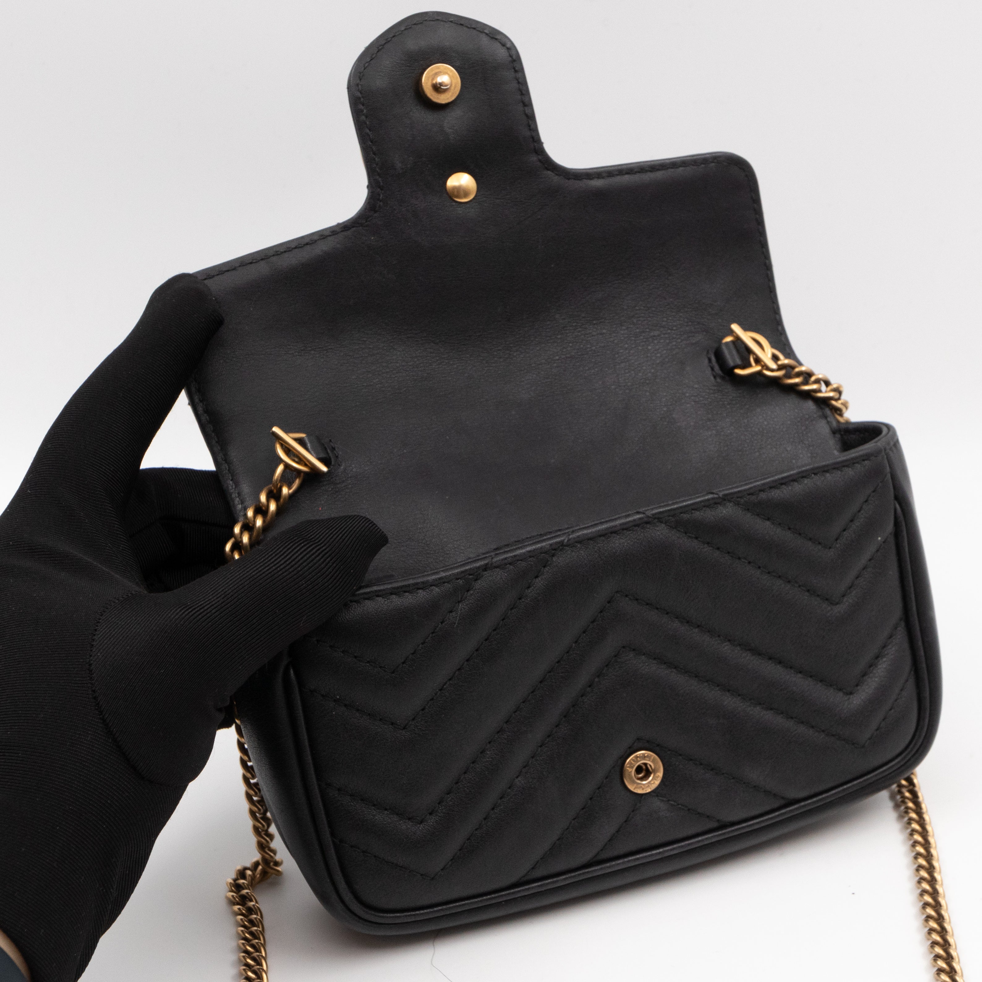 GG Marmont Flap Matelassé Super Mini Black Leather