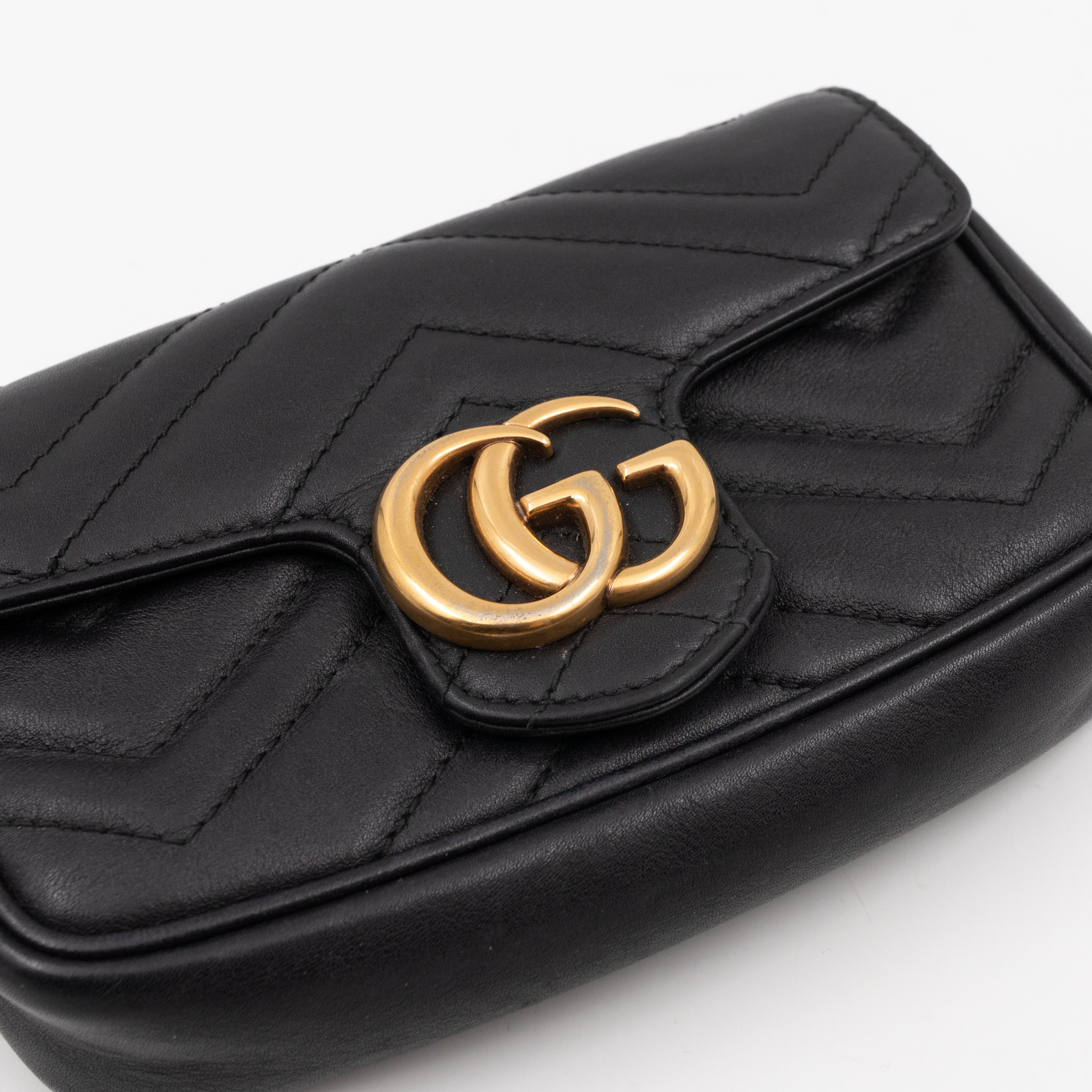GG Marmont Flap Matelassé Super Mini Black Leather