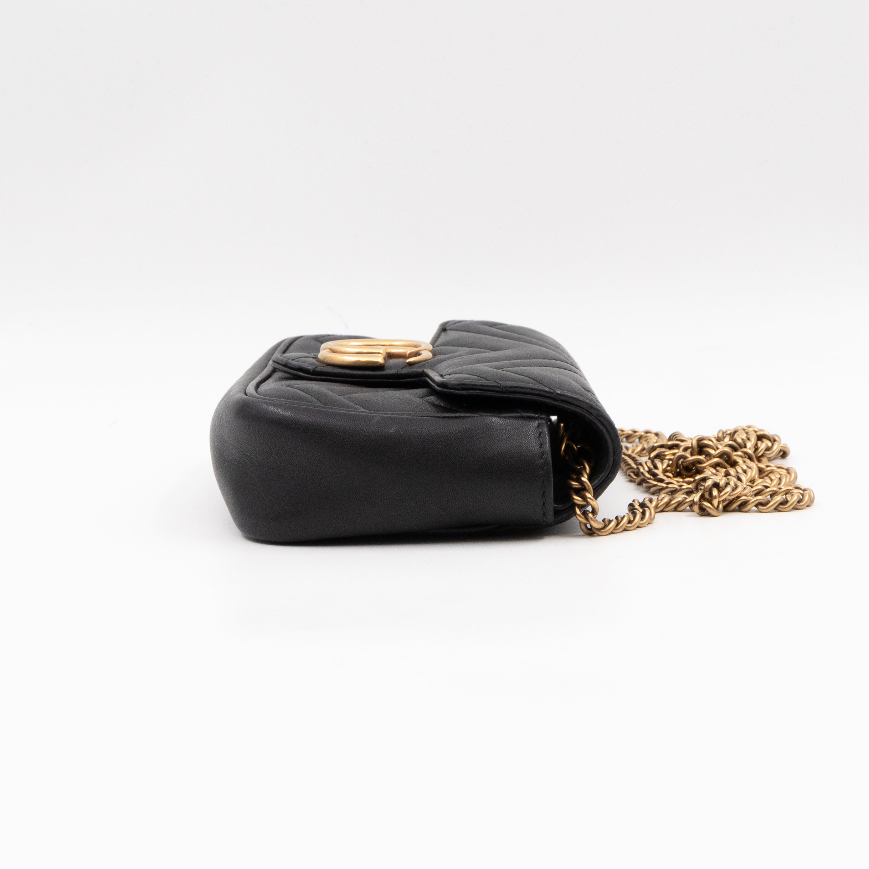 GG Marmont Flap Matelassé Super Mini Black Leather