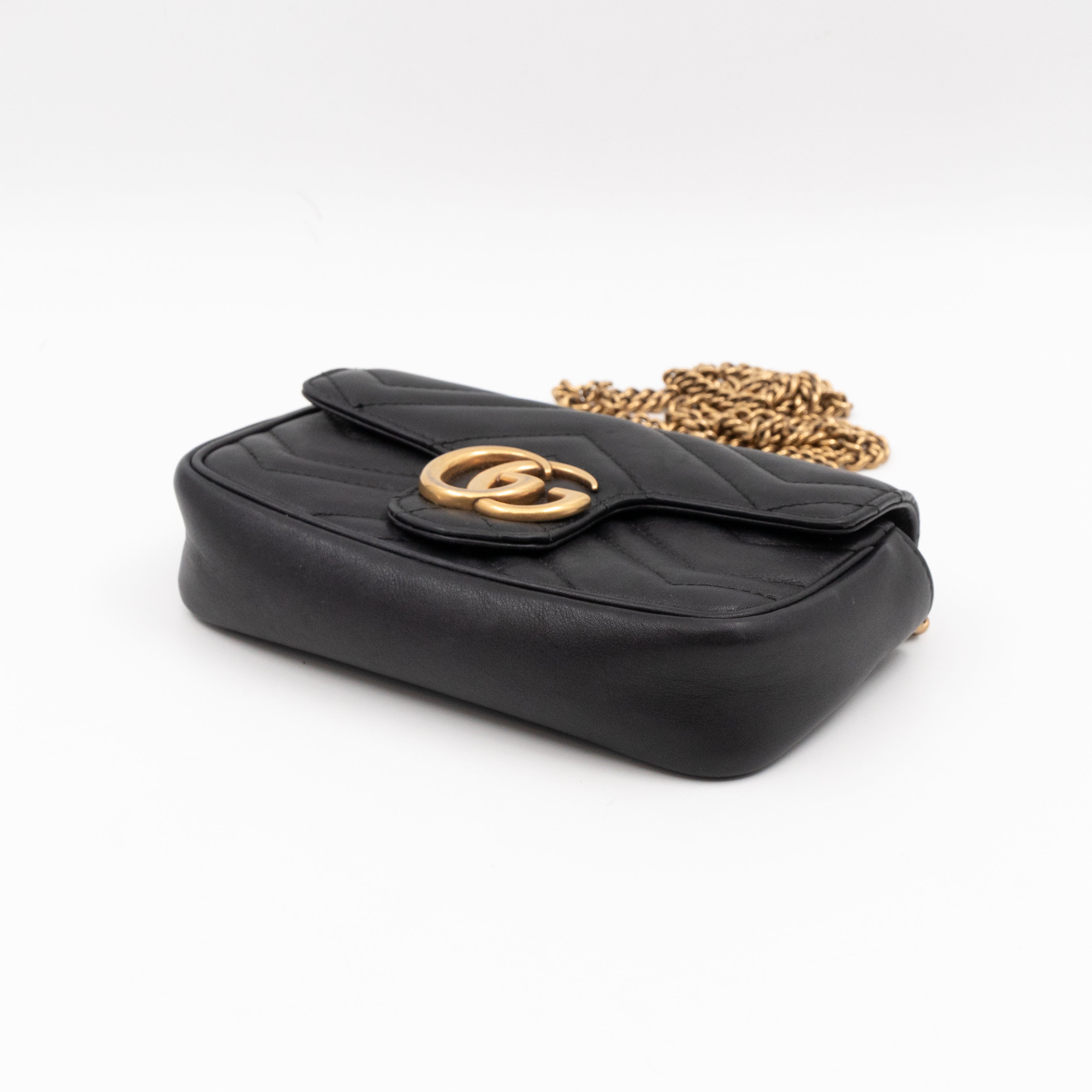 GG Marmont Flap Matelassé Super Mini Black Leather