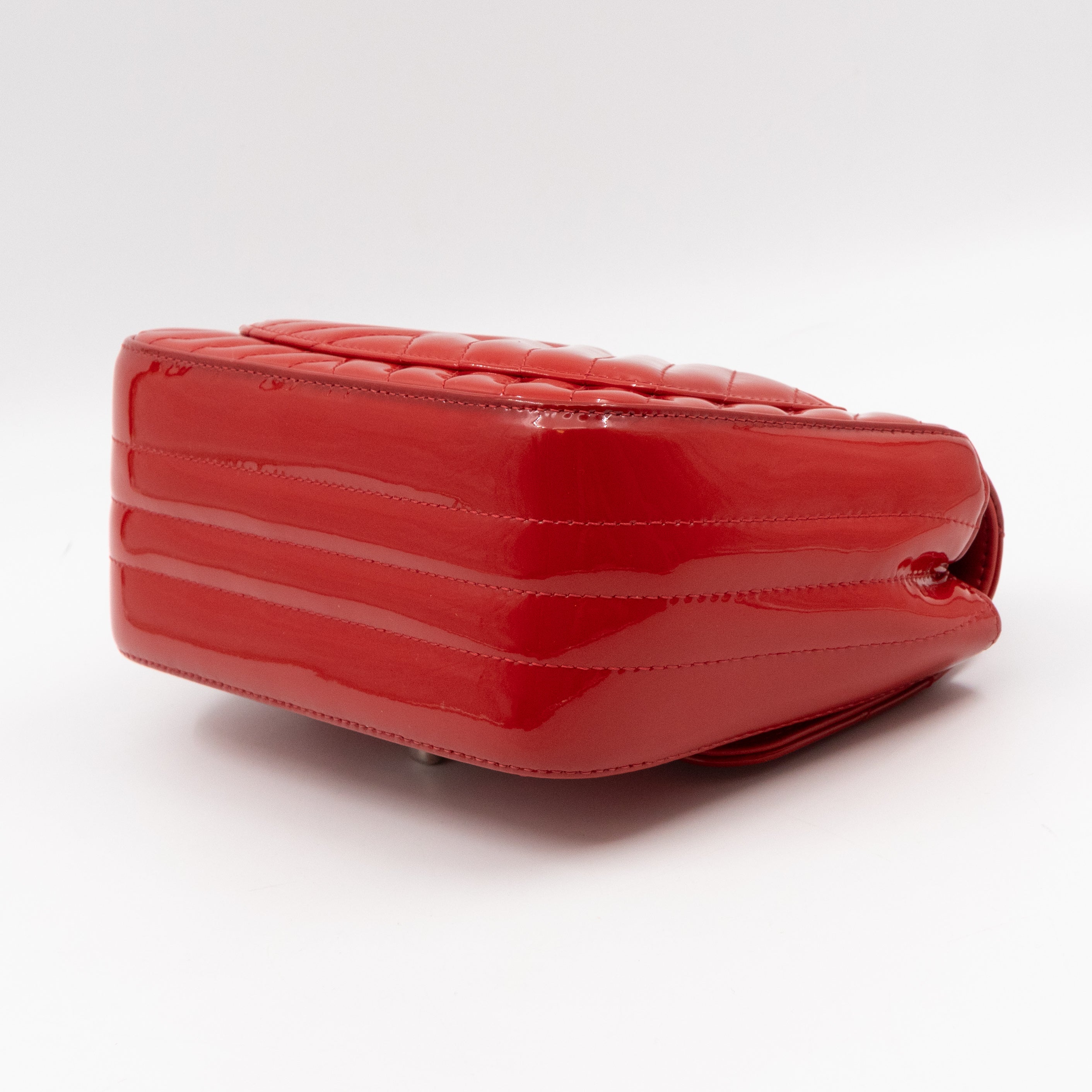 Classic Flap Mini Square Chevron Red Patent Leather
