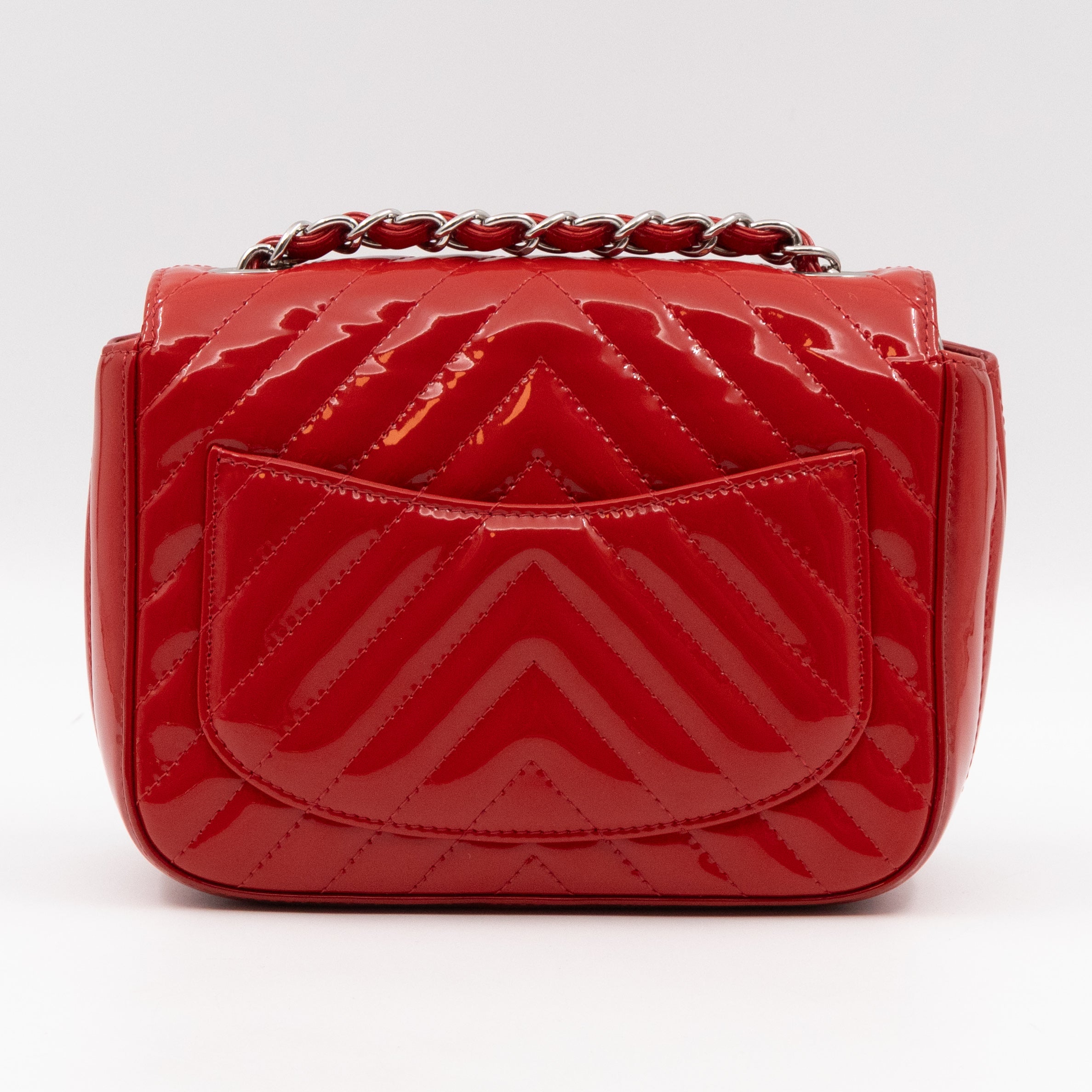 Classic Flap Mini Square Chevron Red Patent Leather