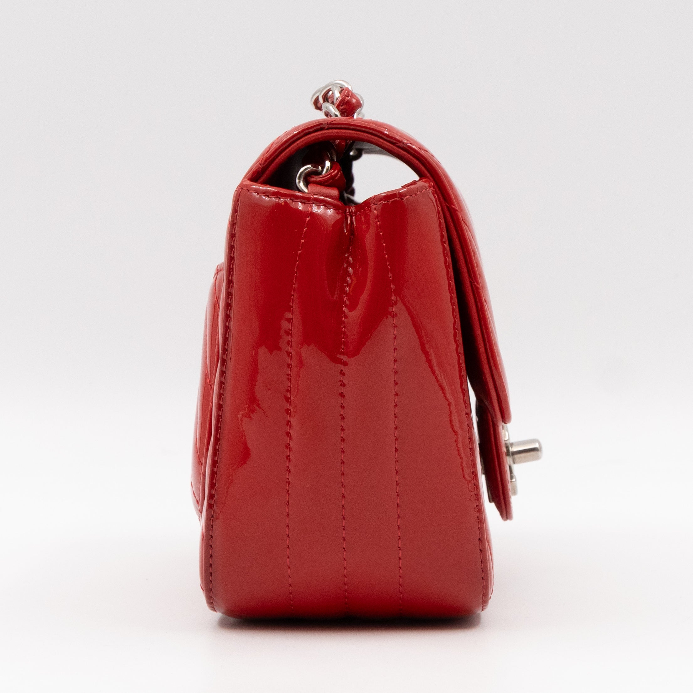 Classic Flap Mini Square Chevron Red Patent Leather