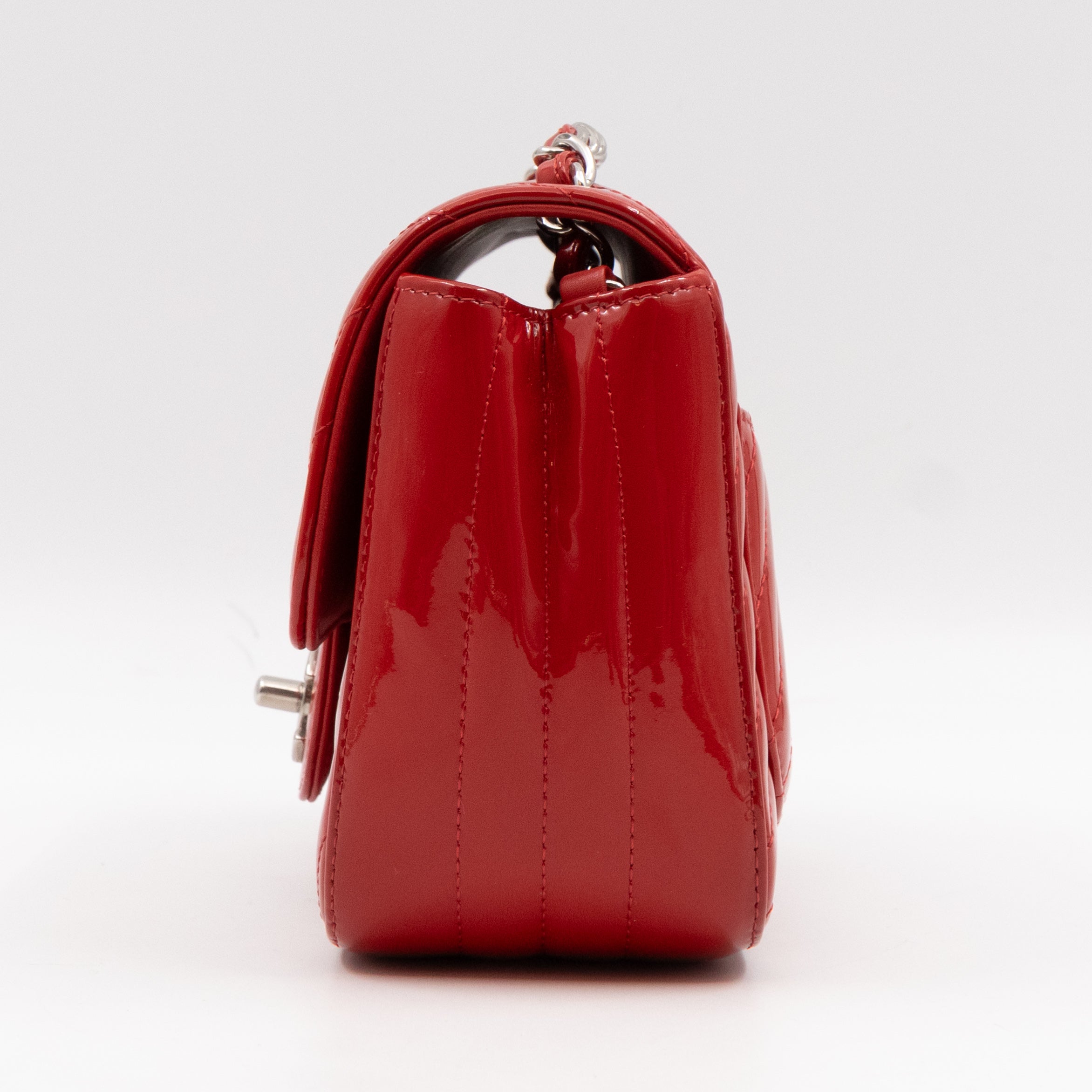Classic Flap Mini Square Chevron Red Patent Leather