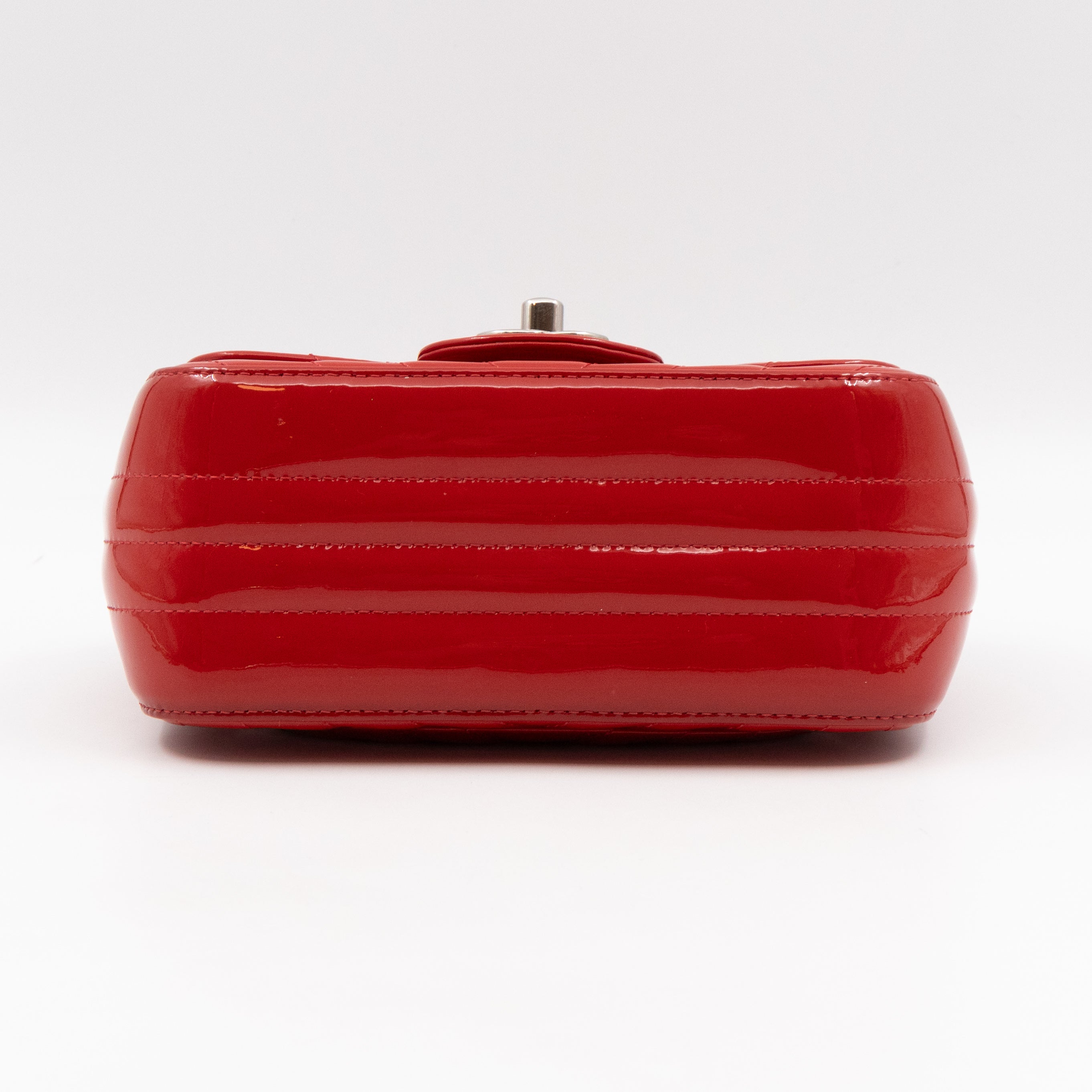Classic Flap Mini Square Chevron Red Patent Leather