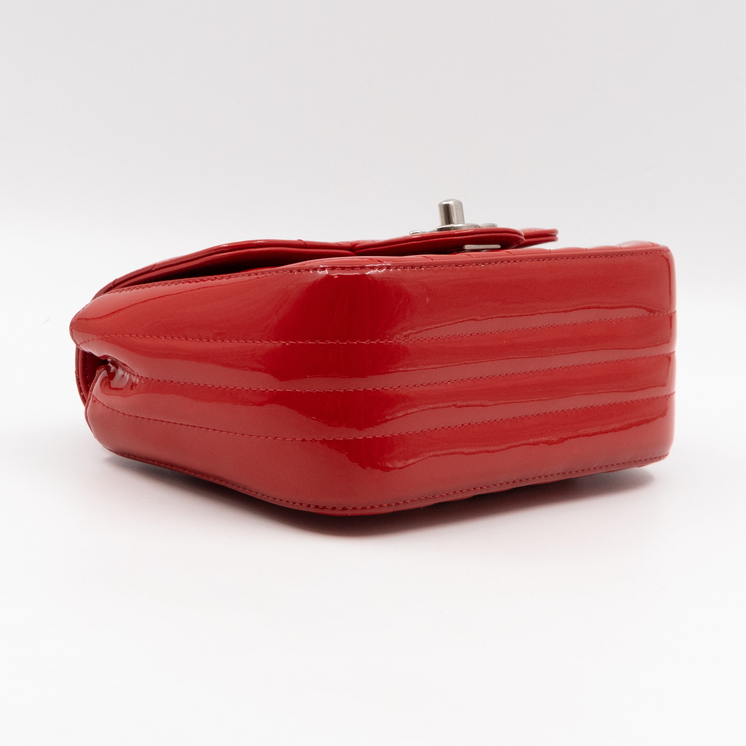 Classic Flap Mini Square Chevron Red Patent Leather