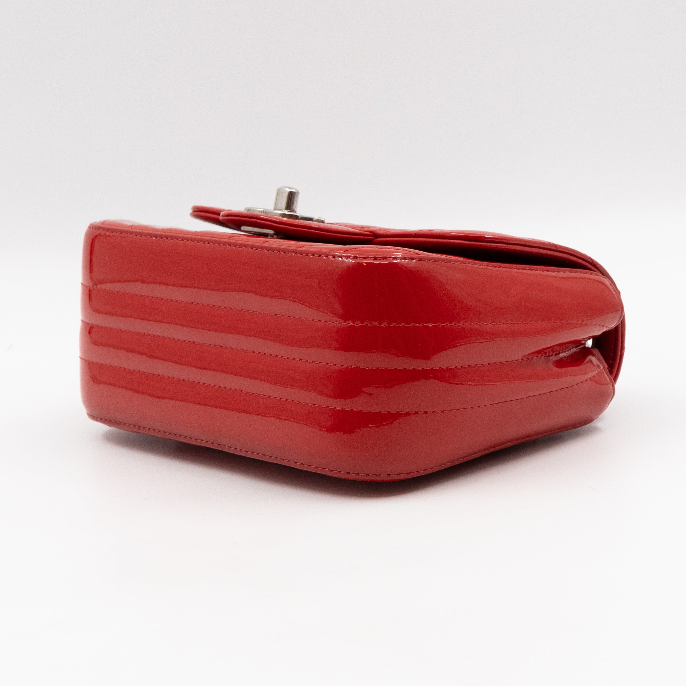 Classic Flap Mini Square Chevron Red Patent Leather
