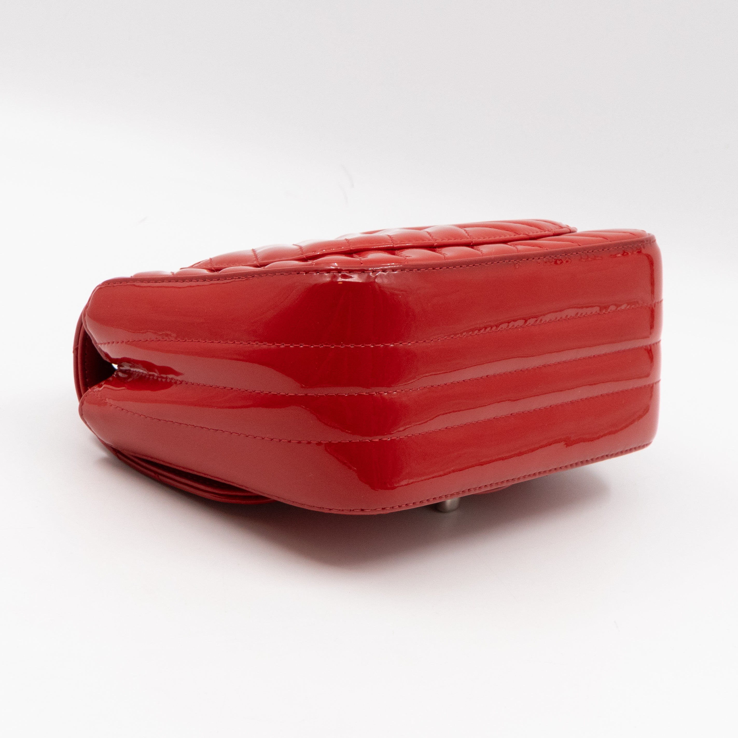 Classic Flap Mini Square Chevron Red Patent Leather