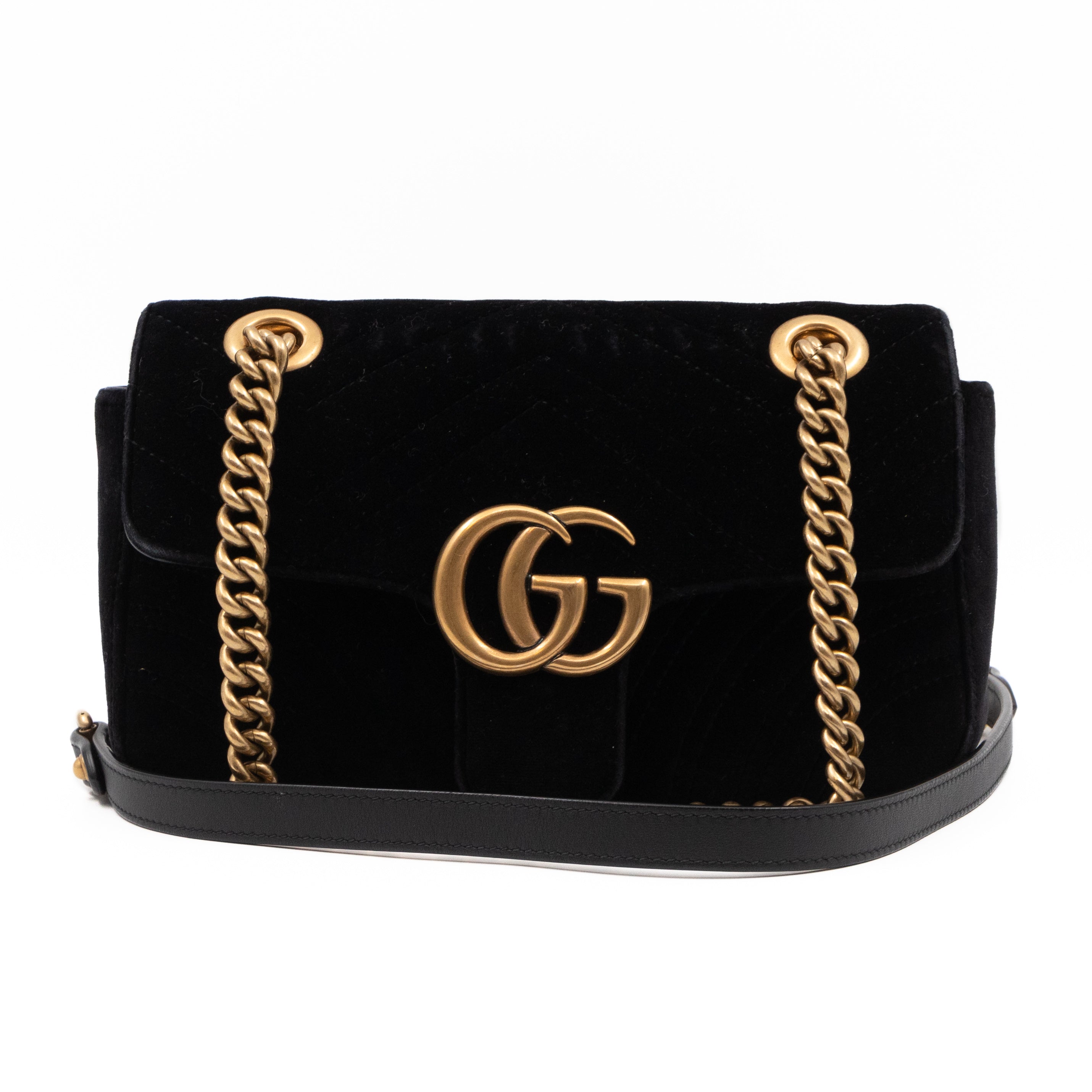 GG Marmont Flap Mini Black Velvet Aged Gold